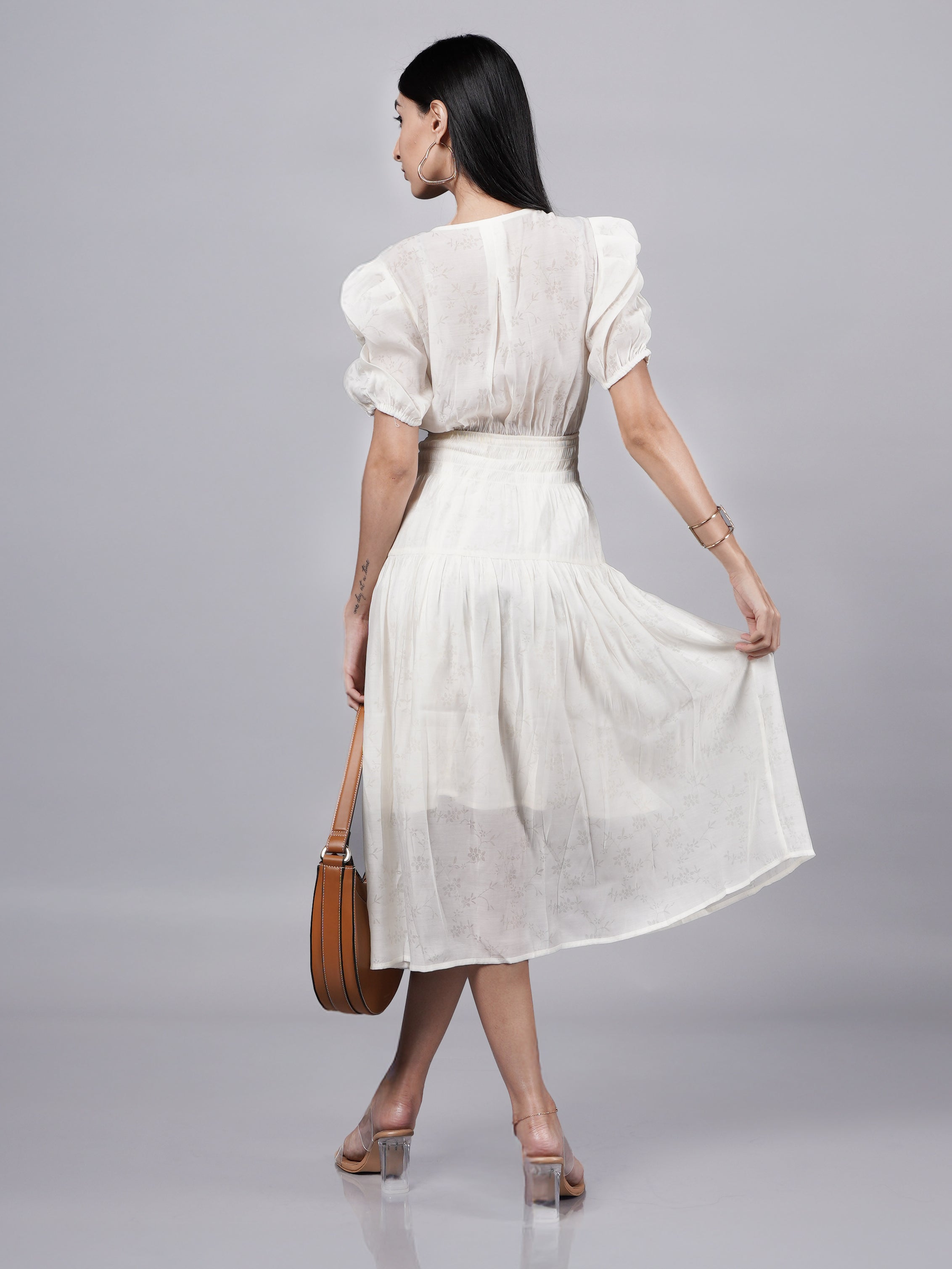 Yellow Dress with Puff Sleeves & Flair