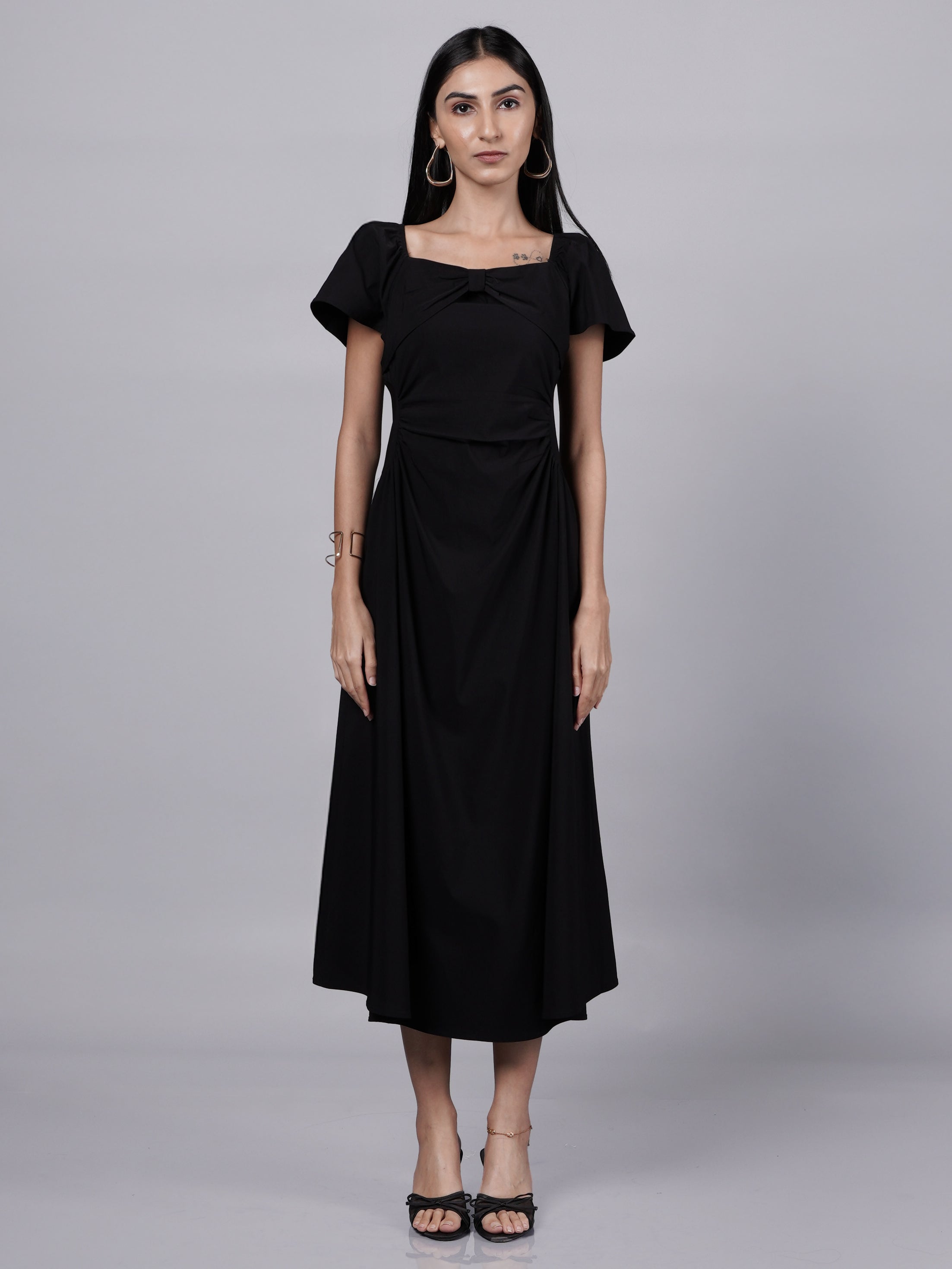 Black Bow Dress with Puff Sleeves