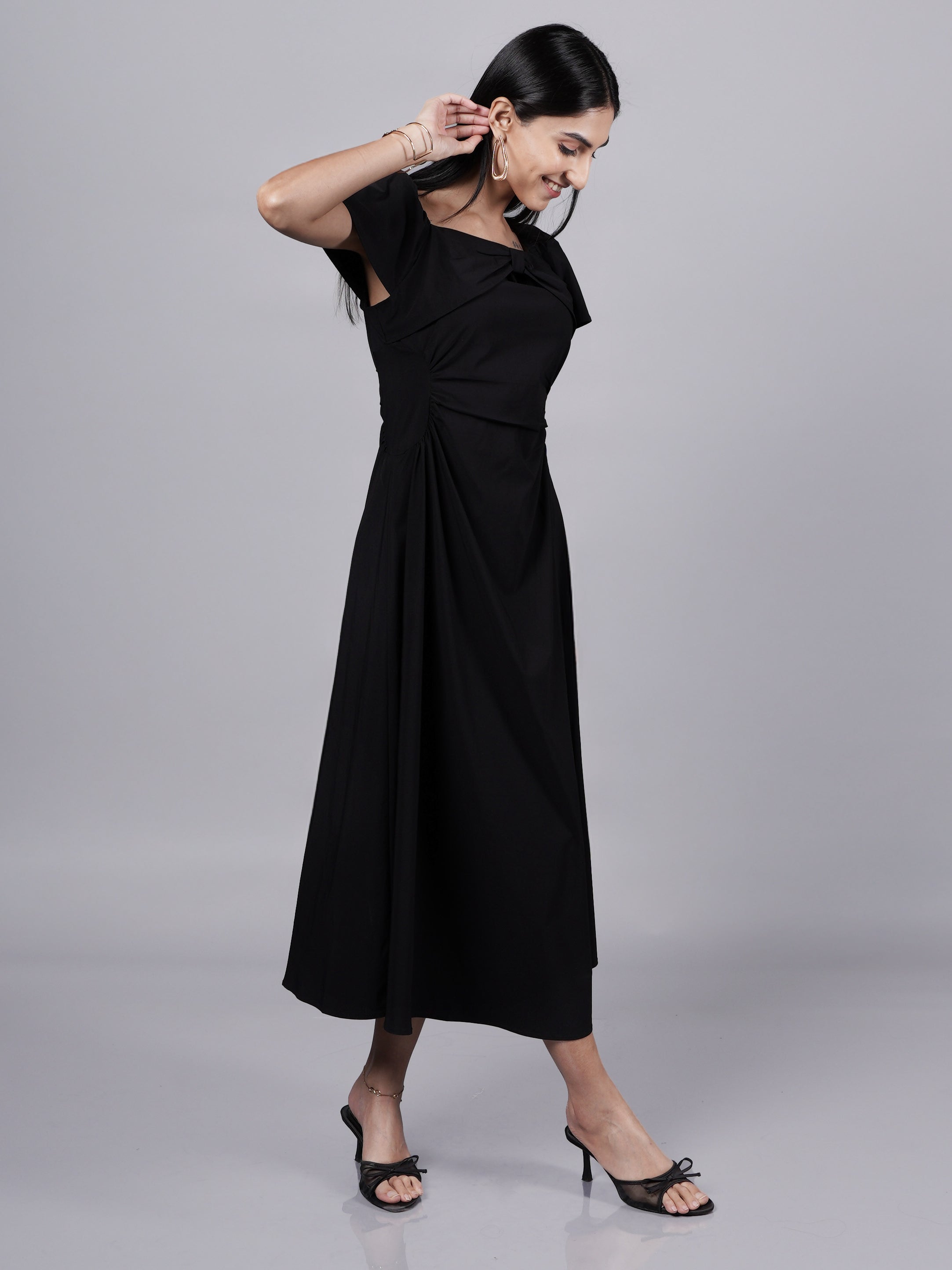 Black Bow Dress with Puff Sleeves