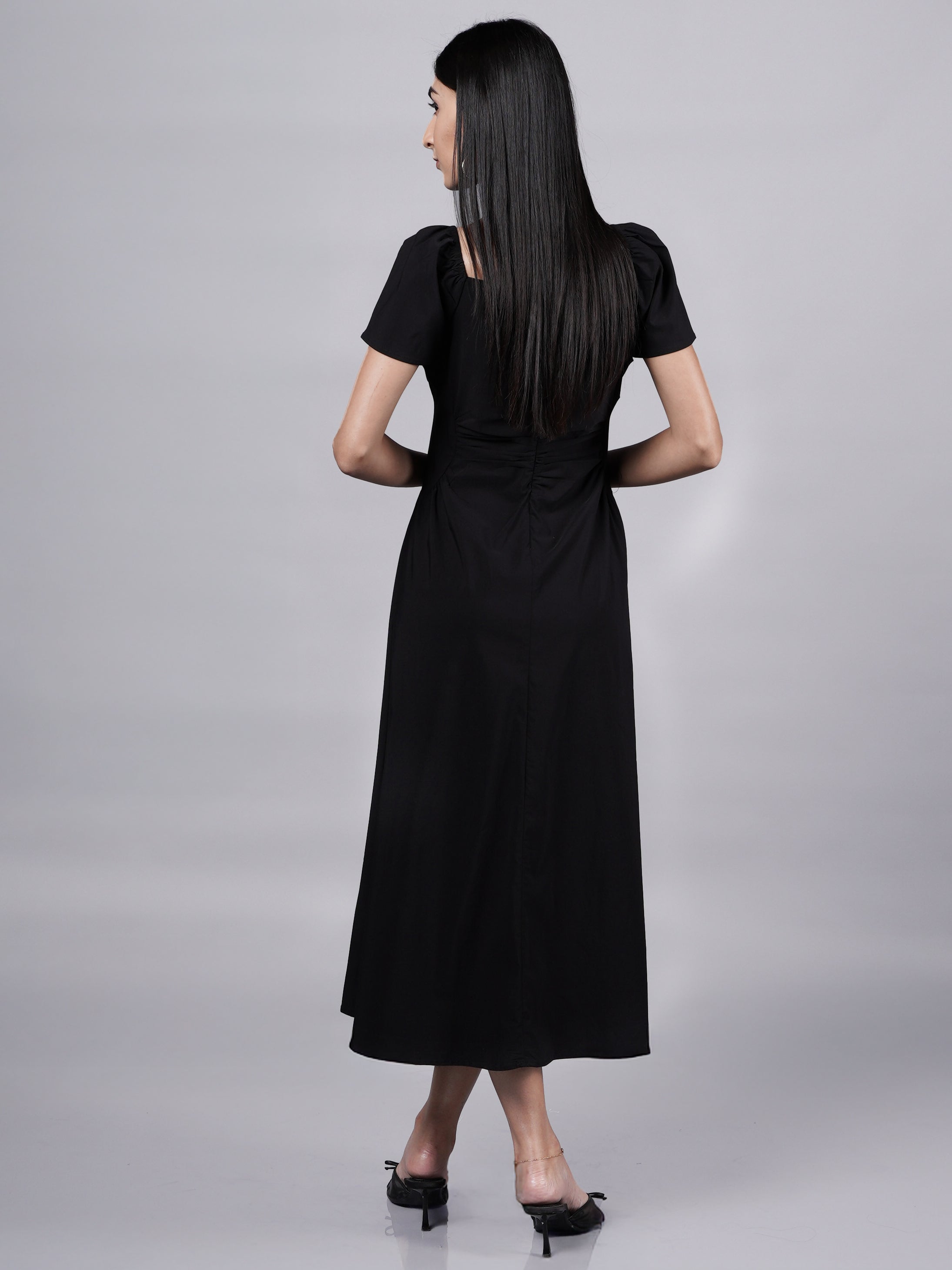Black Bow Dress with Puff Sleeves