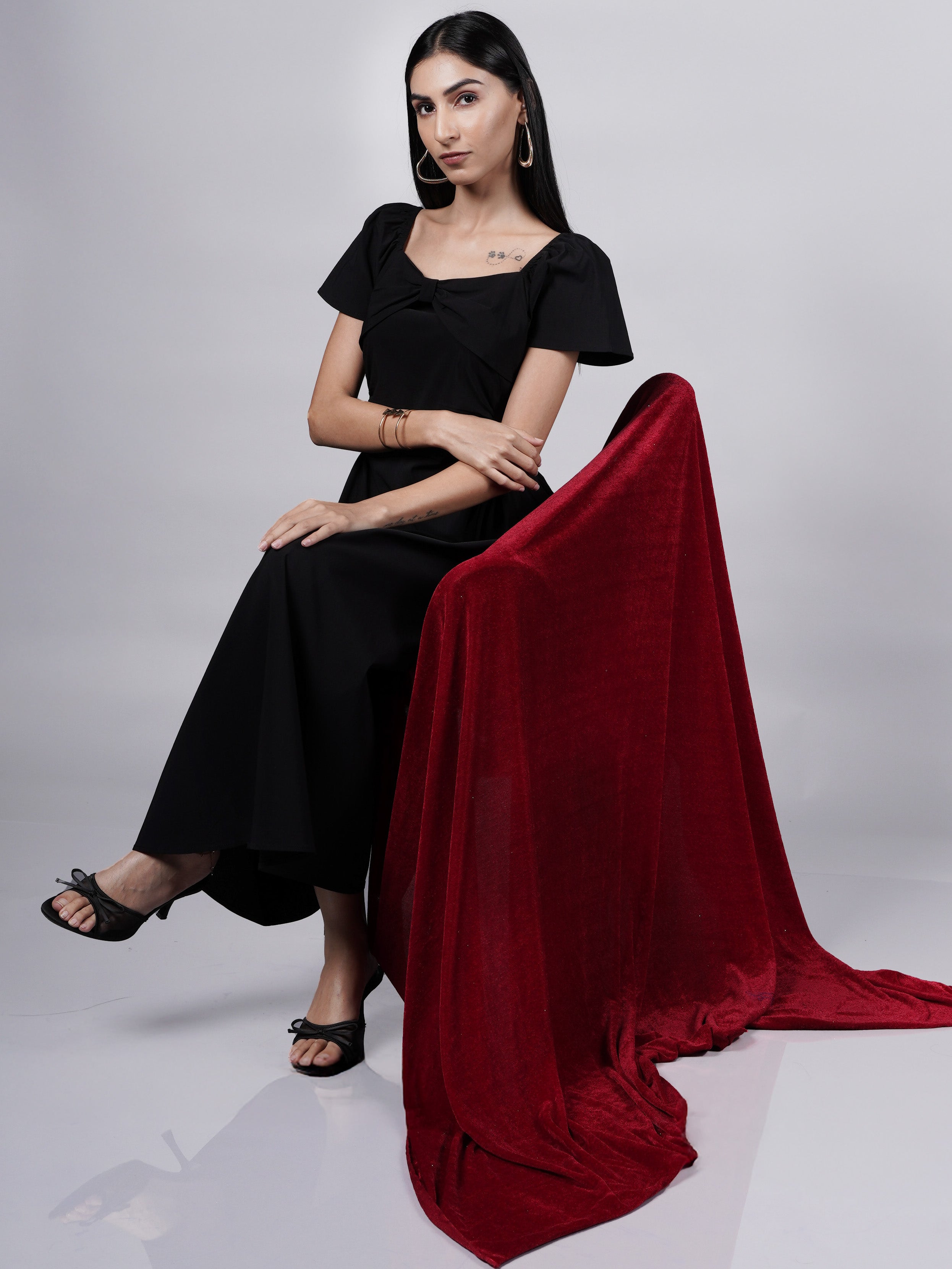 Black Bow Dress with Puff Sleeves
