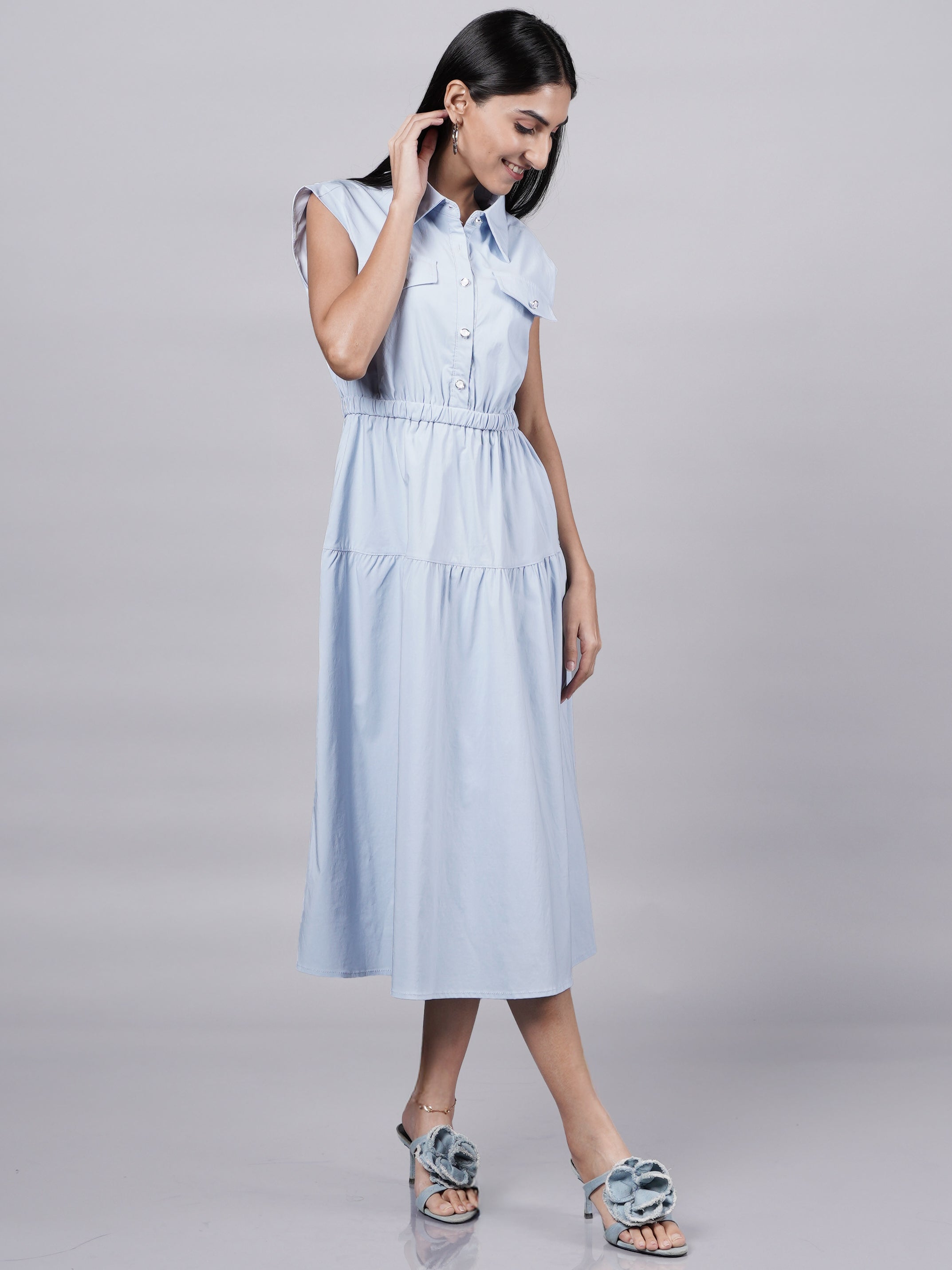 Sleeveless Midi Dress with Utility Details