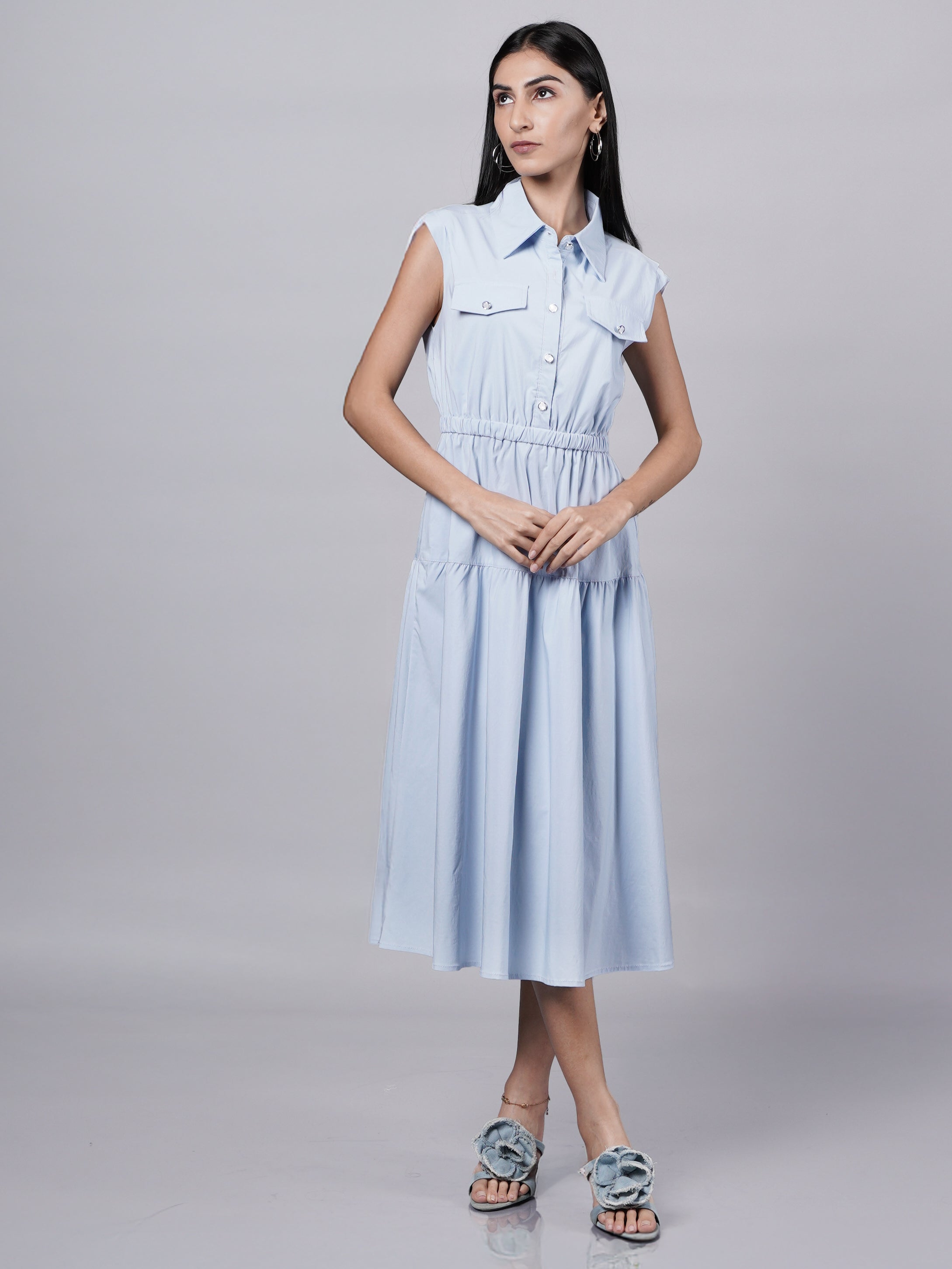 Sleeveless Midi Dress with Utility Details