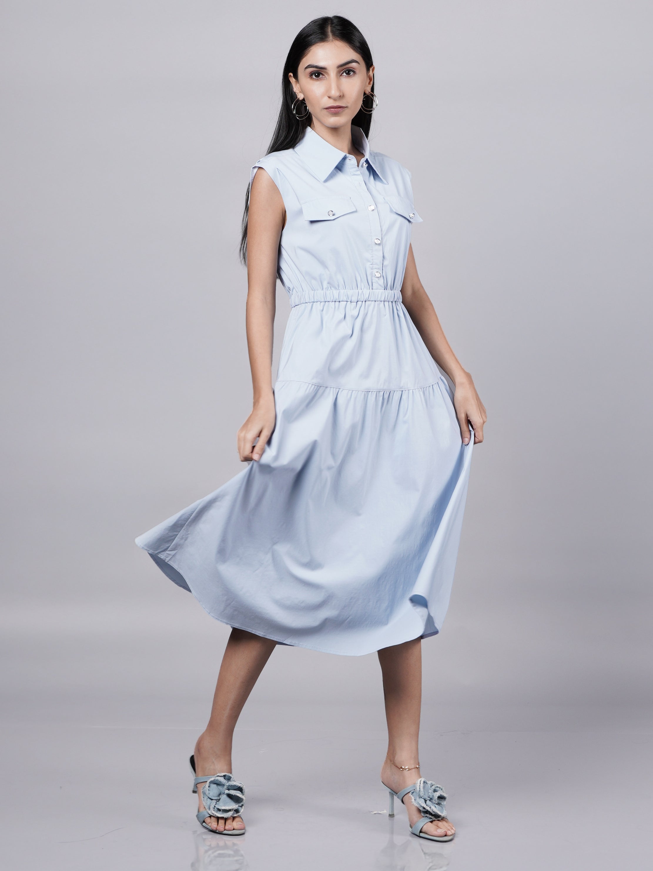 Sleeveless Midi Dress with Utility Details
