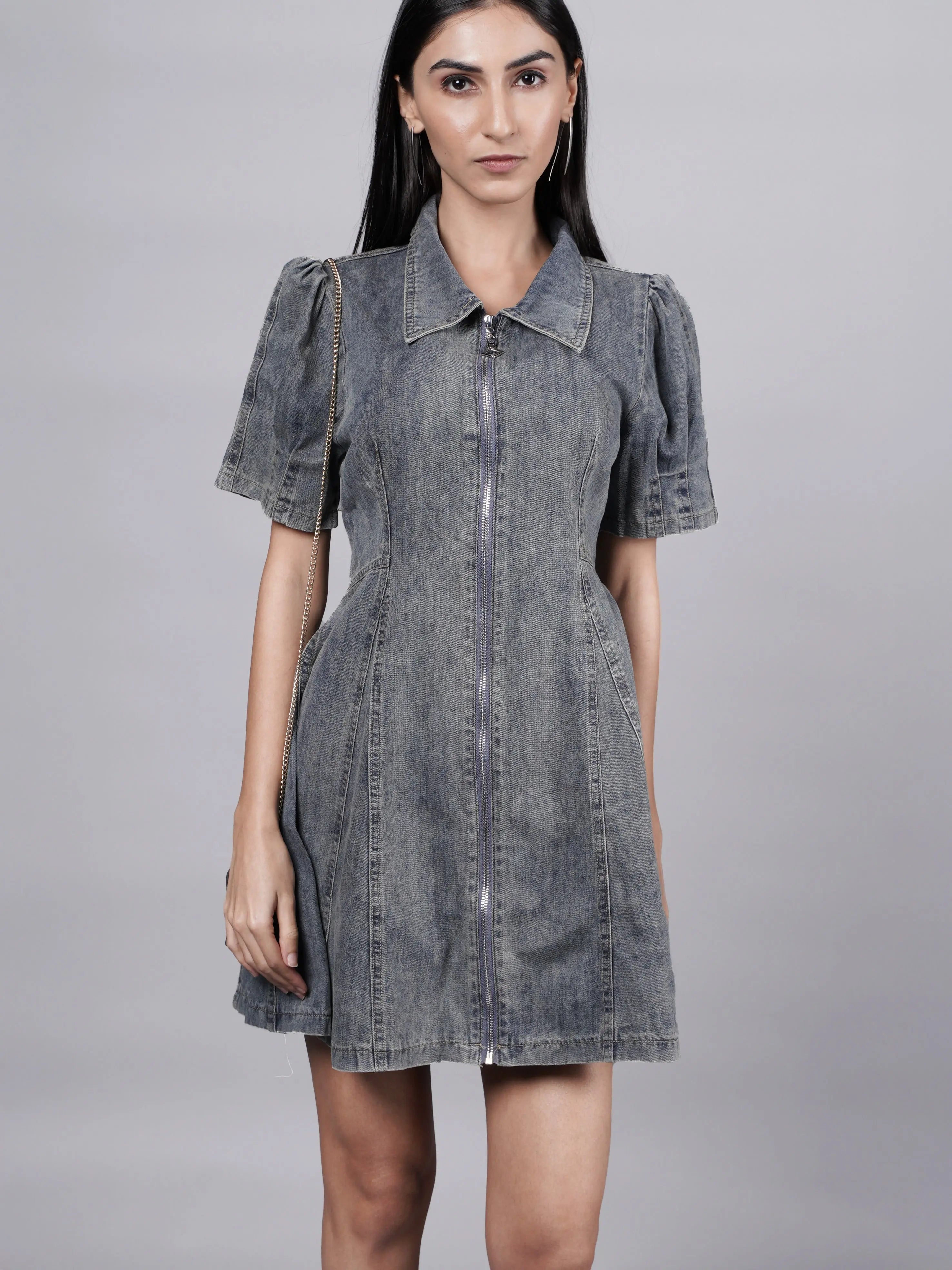 Y3K Style Grey Denim Dress