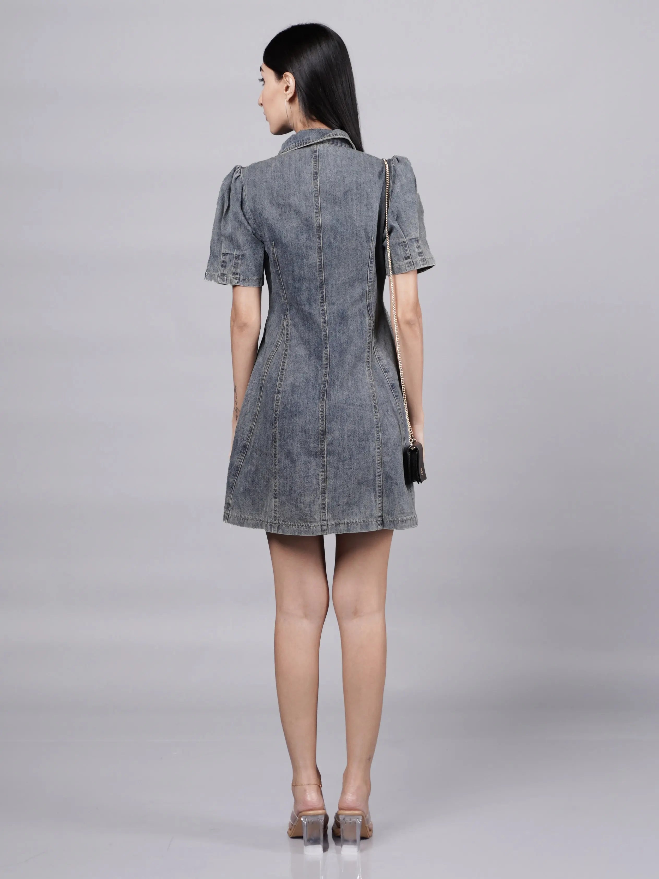 Y3K Style Grey Denim Dress