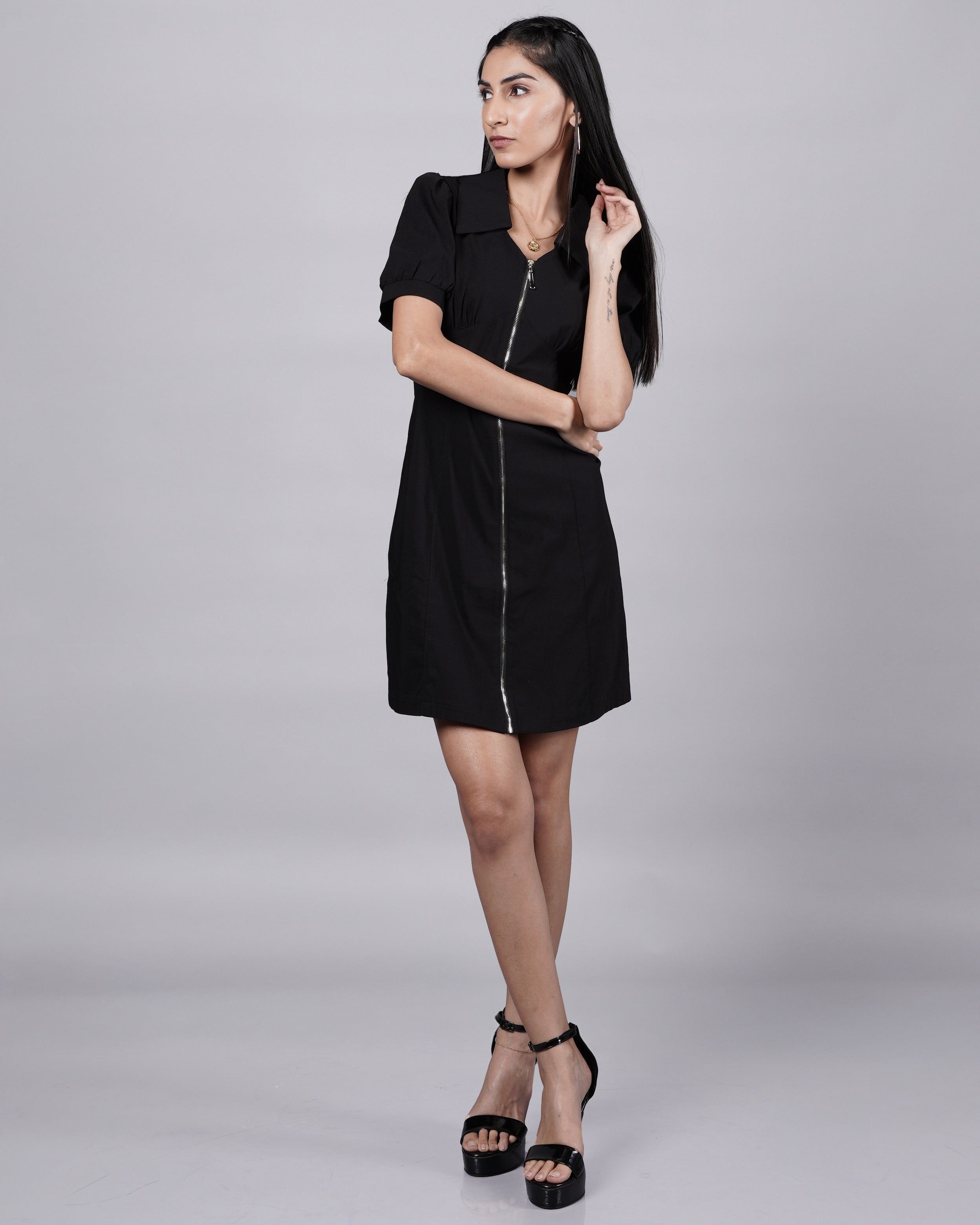Black Short Dress With Puff Sleeve
