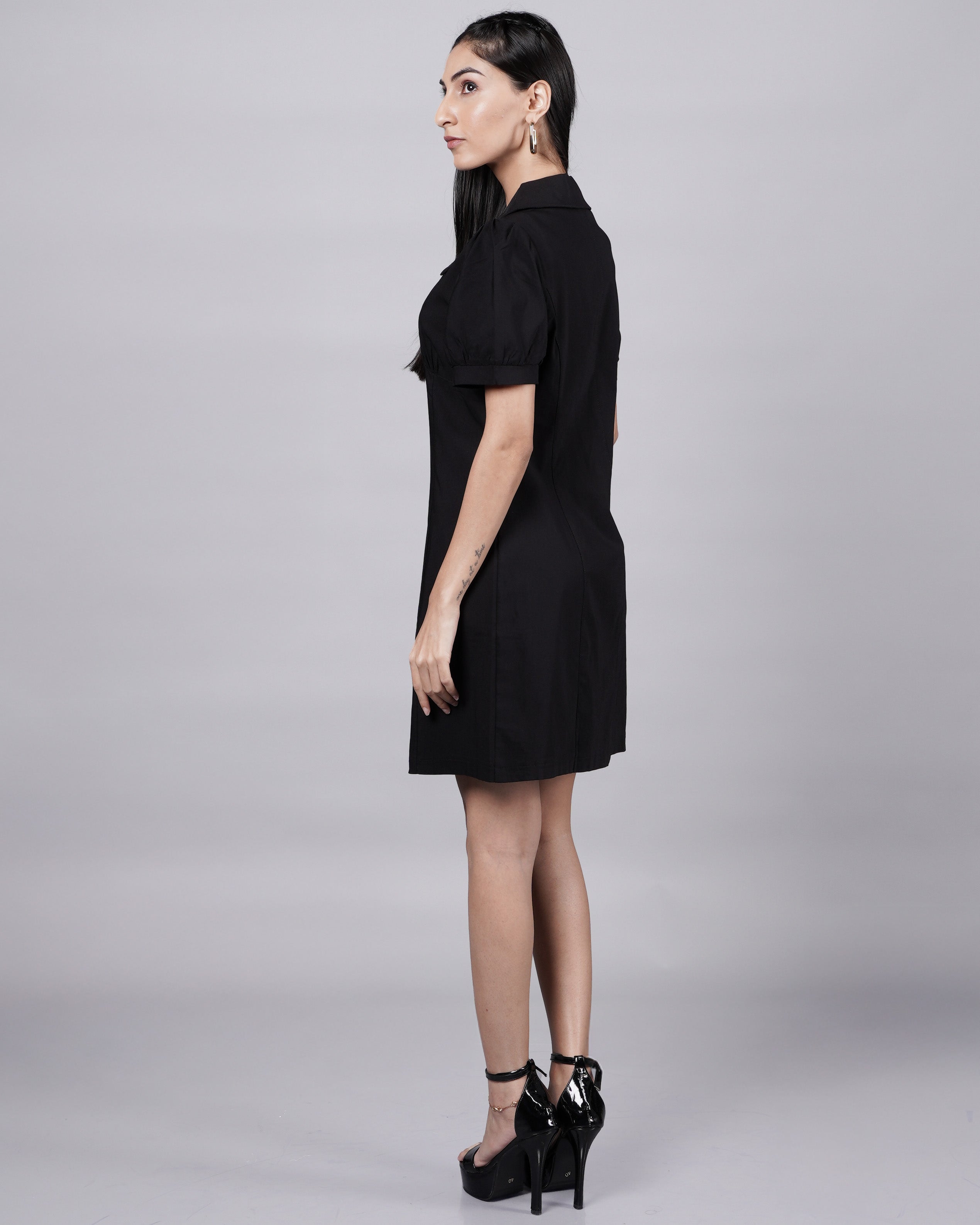 Black Short Dress With Puff Sleeve