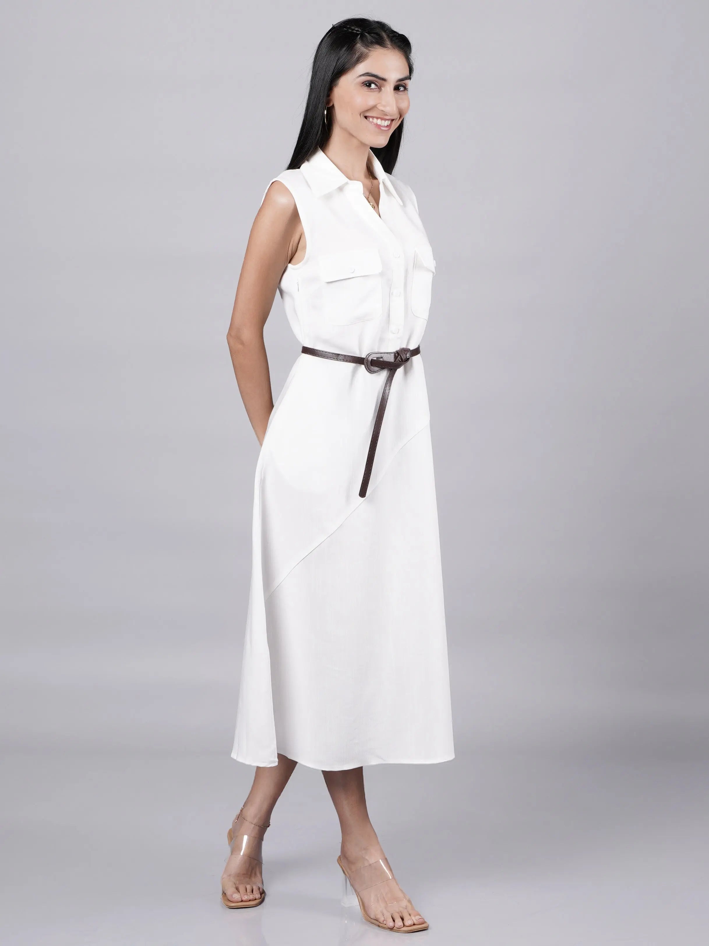 White A-Line Sleeveless Dress