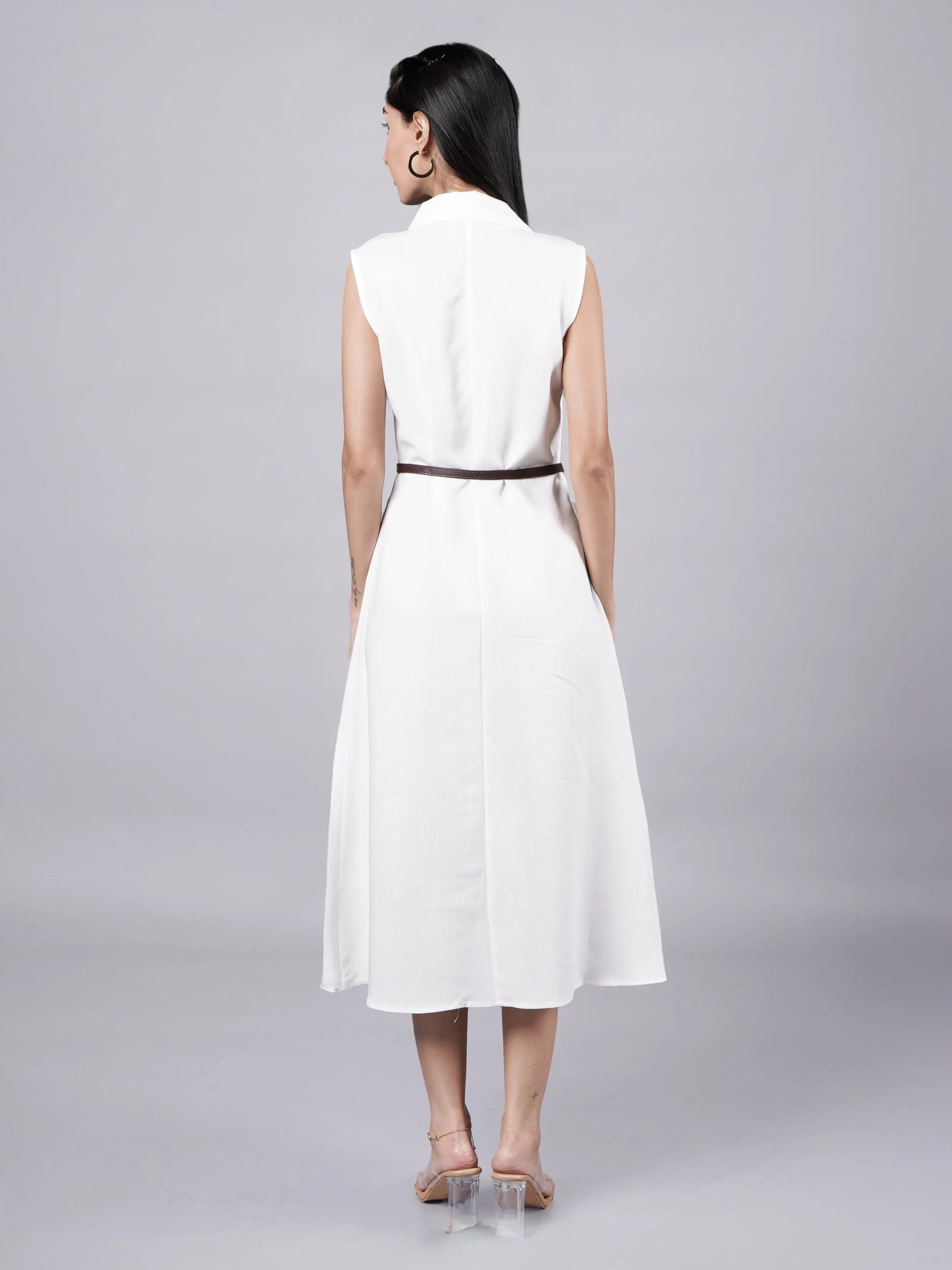 Sleeveless A-Line White Shirt Dress