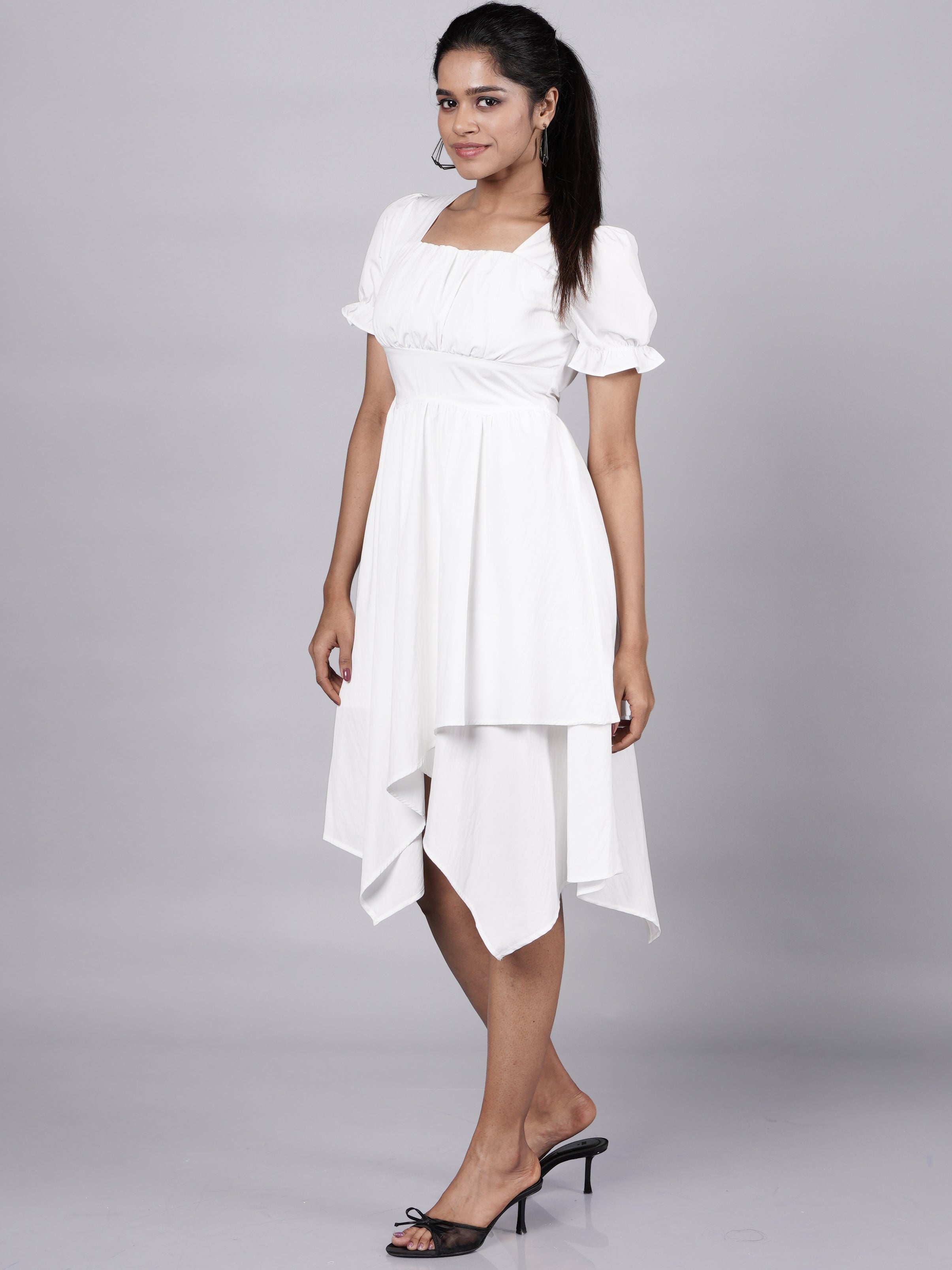 White Puff Sleeve Dress