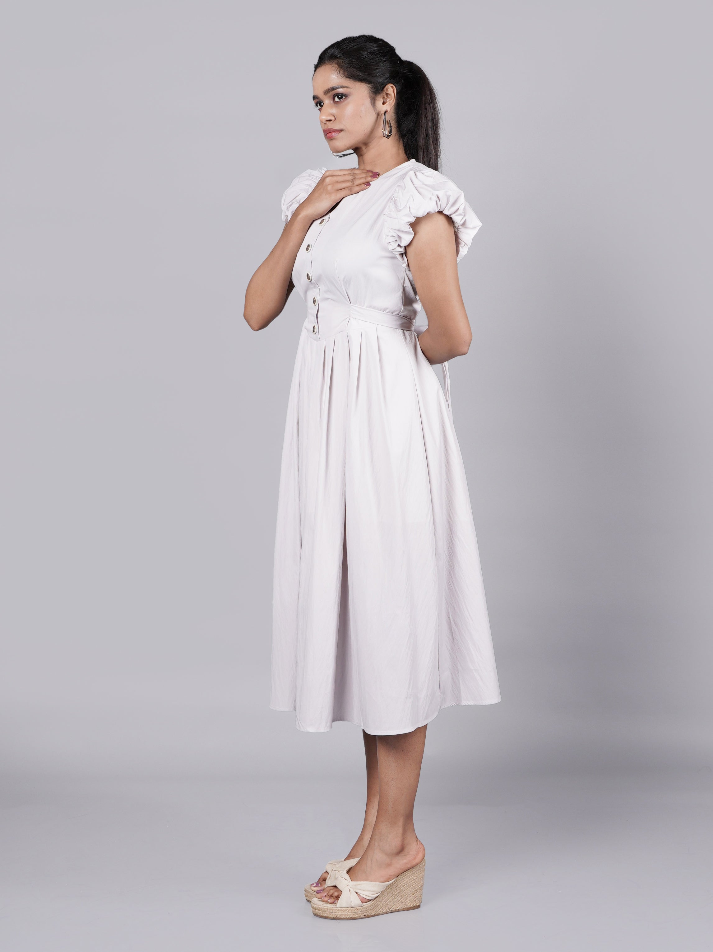 Grey Puff Sleeve Dress