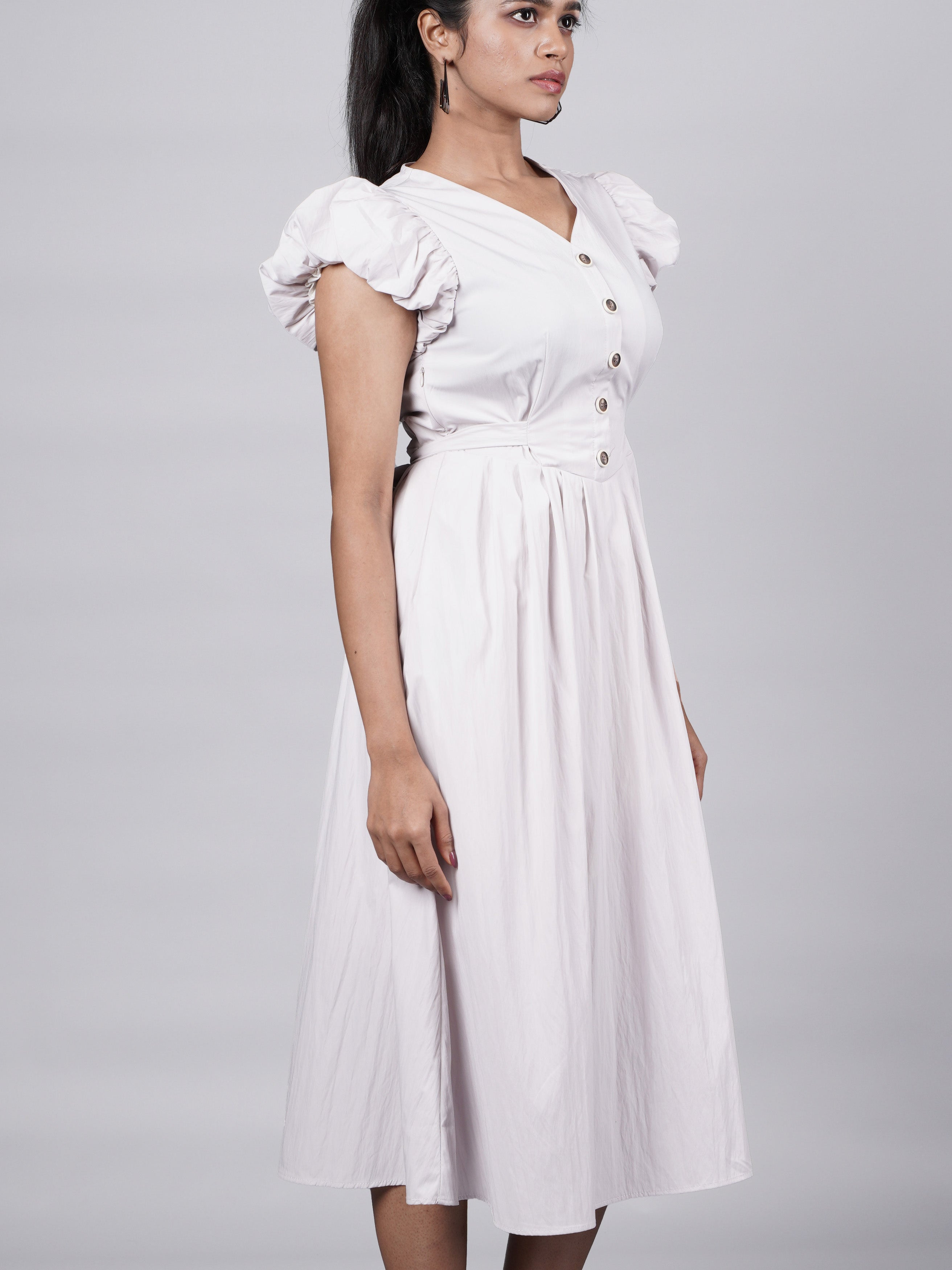 Grey Puff Sleeve Dress