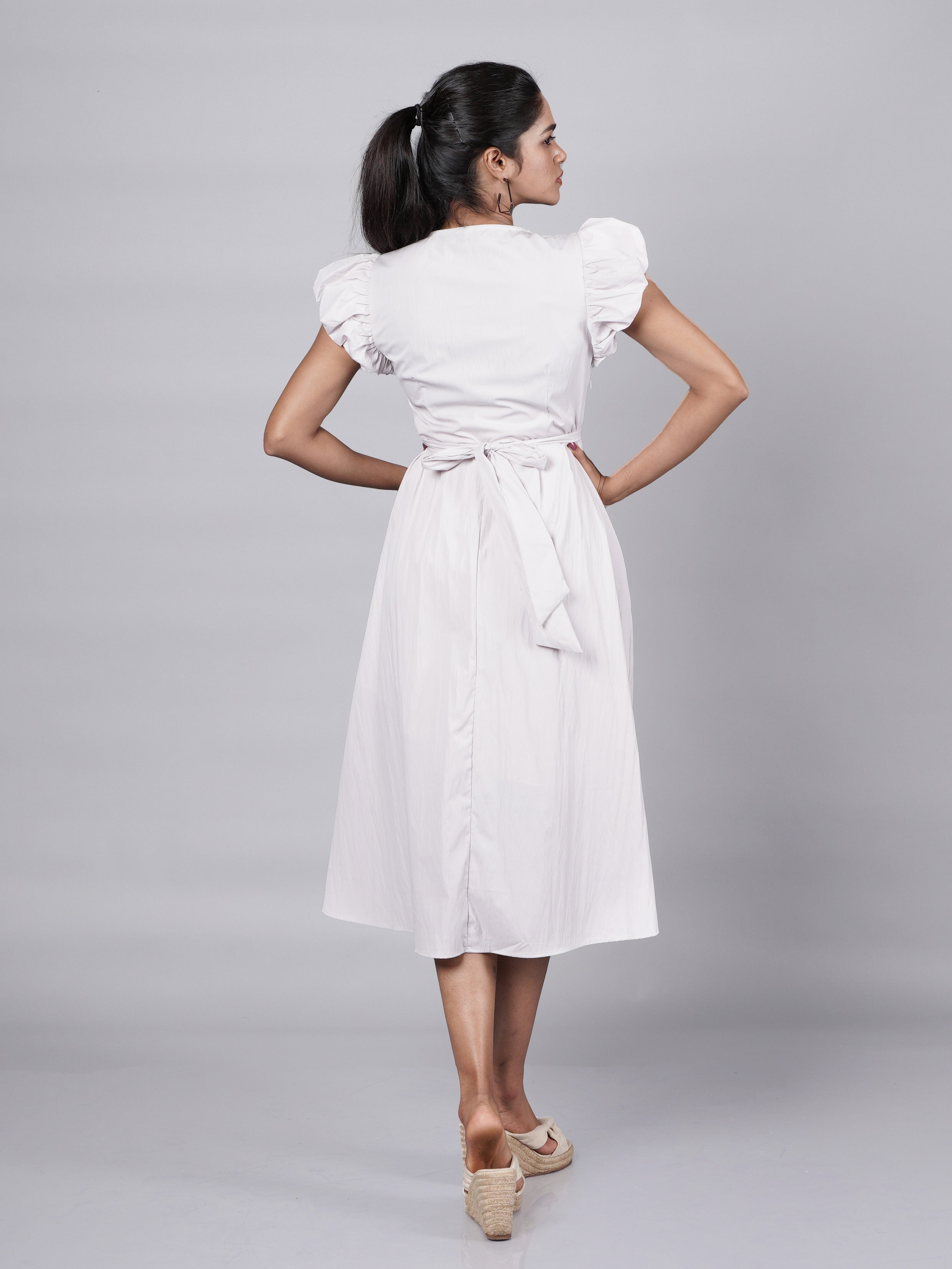 Grey Puff Sleeve Dress