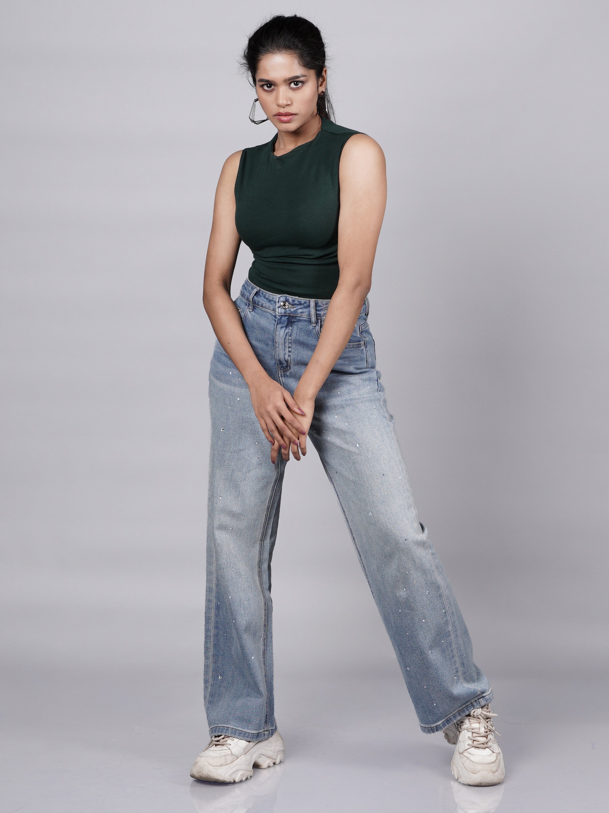 Blue Wide Leg Denim Pants