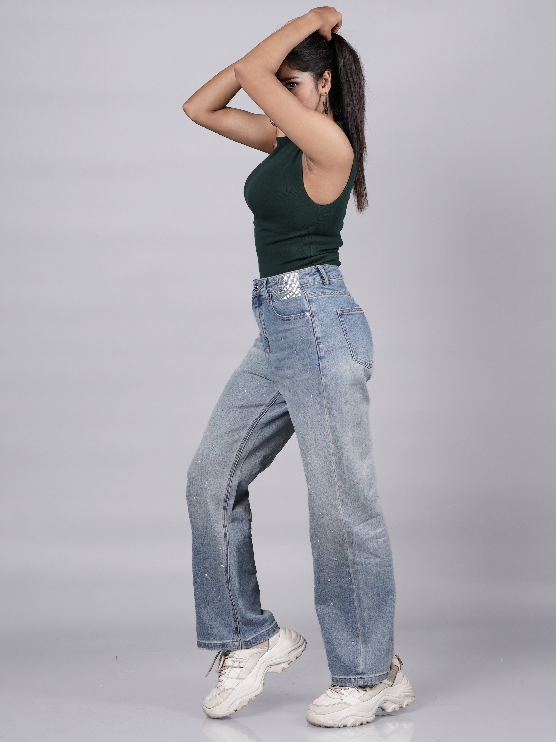 Blue Wide Leg Denim Pants