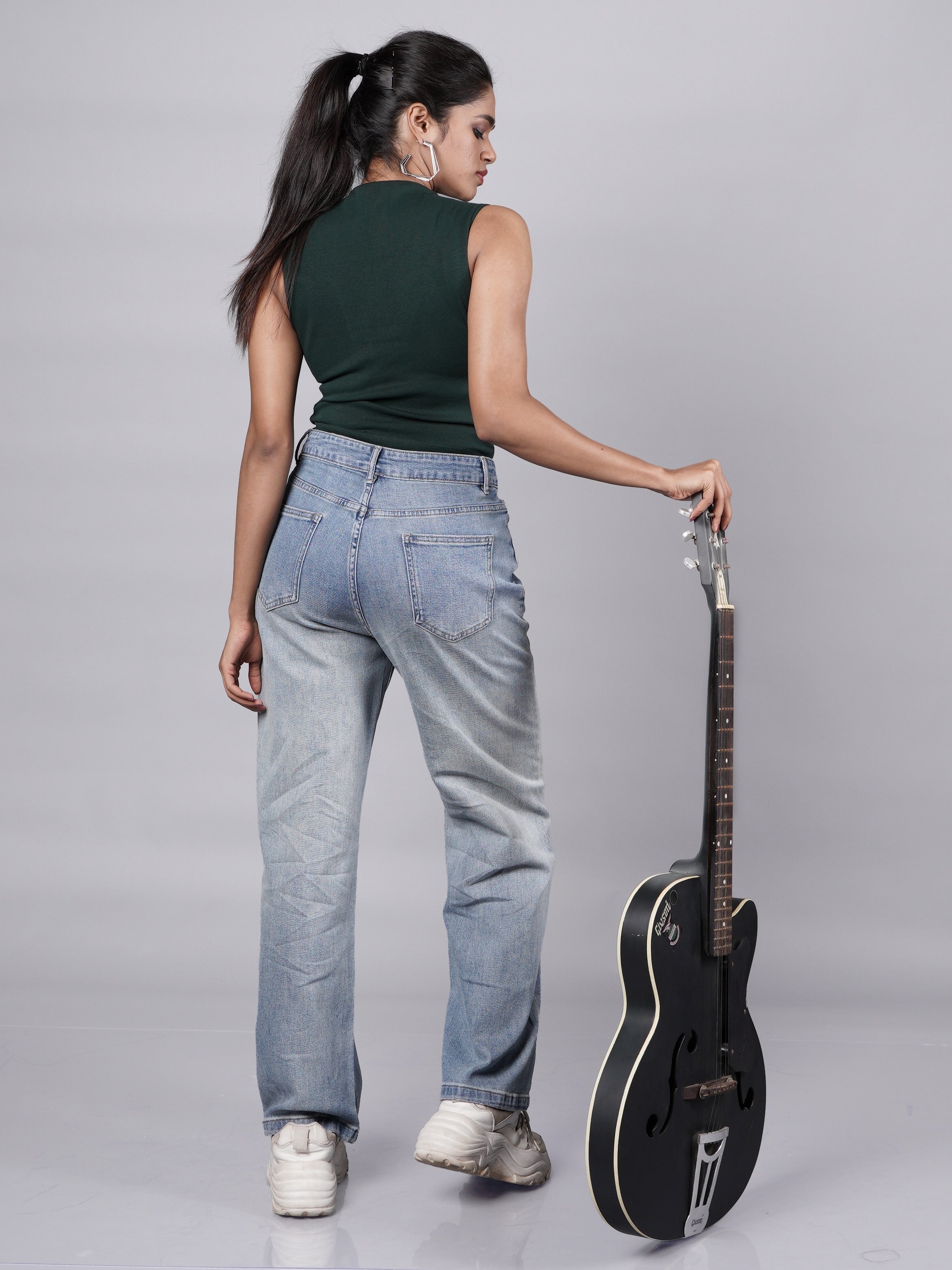 Blue Wide Leg Denim Pants