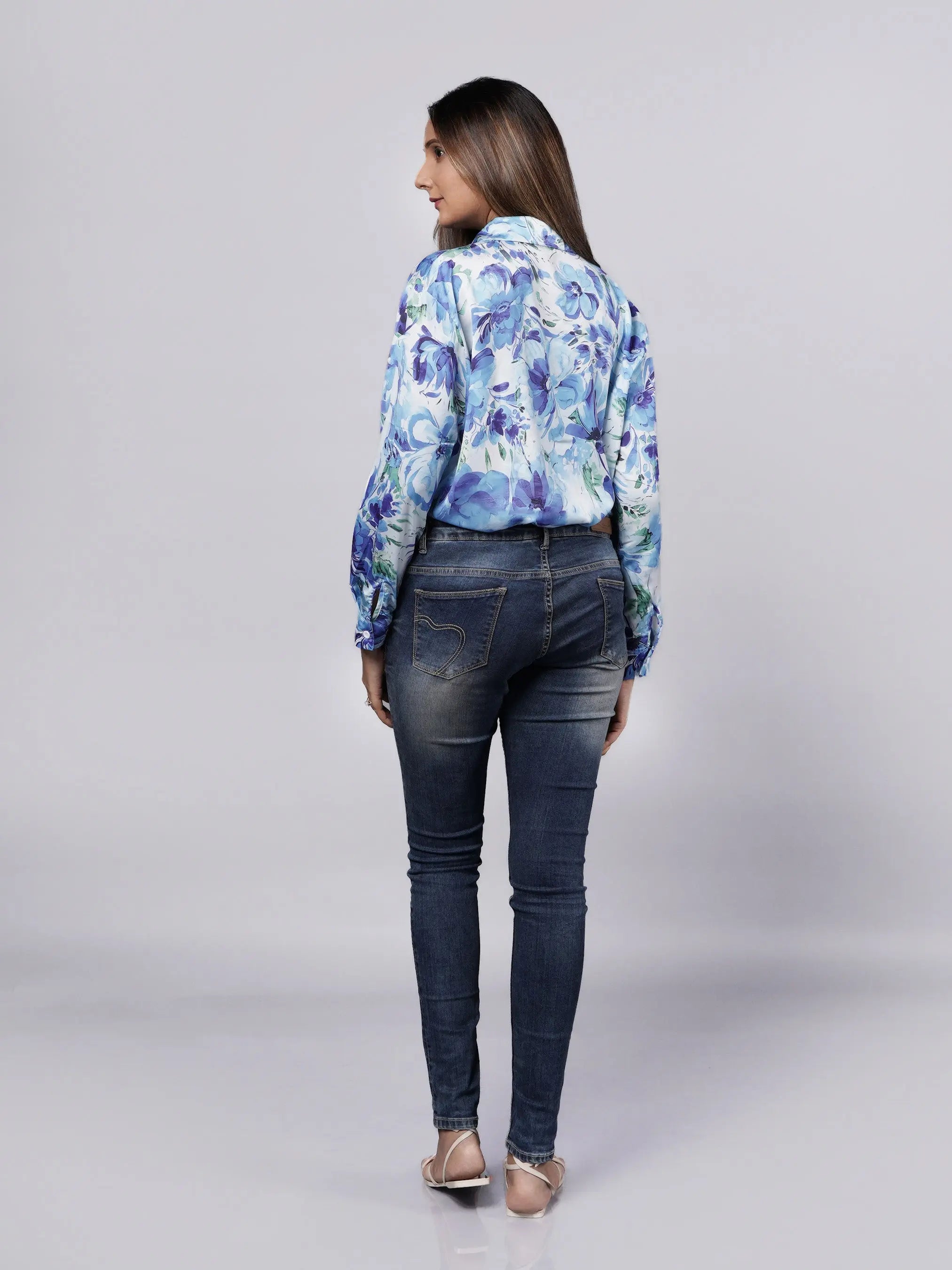 Blue Oversized Satin Shirt