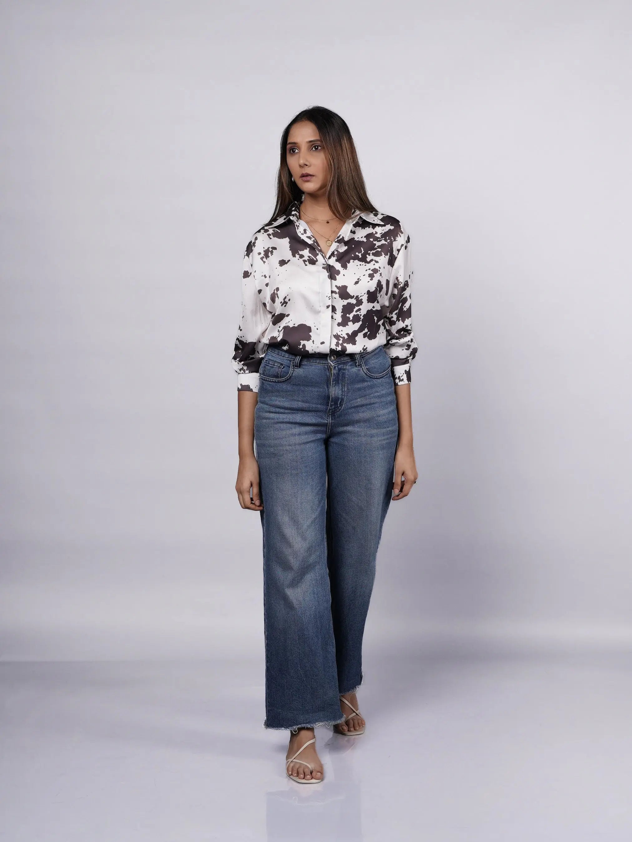 Grey Oversized Satin Shirt