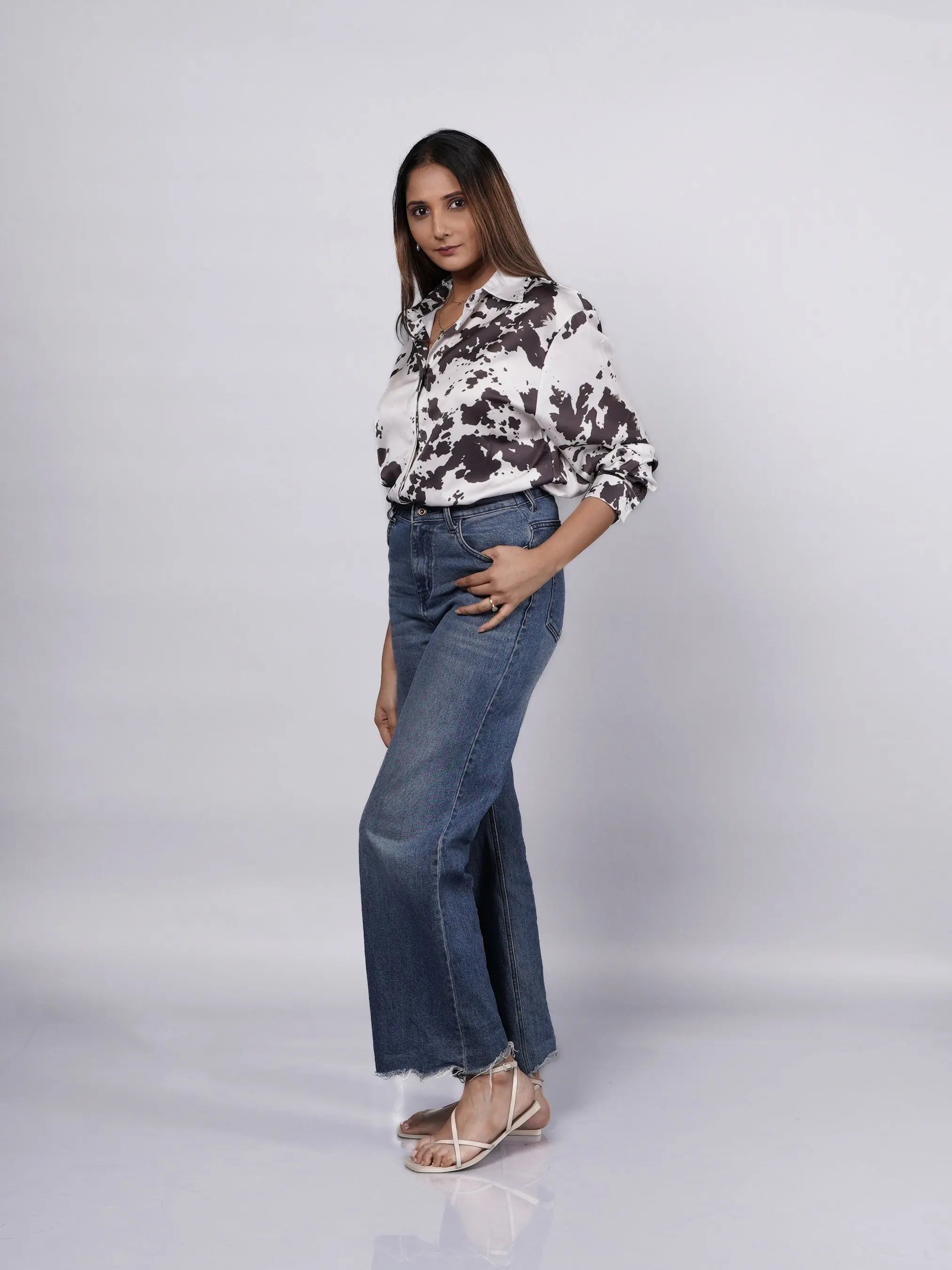 Grey Oversized Satin Shirt