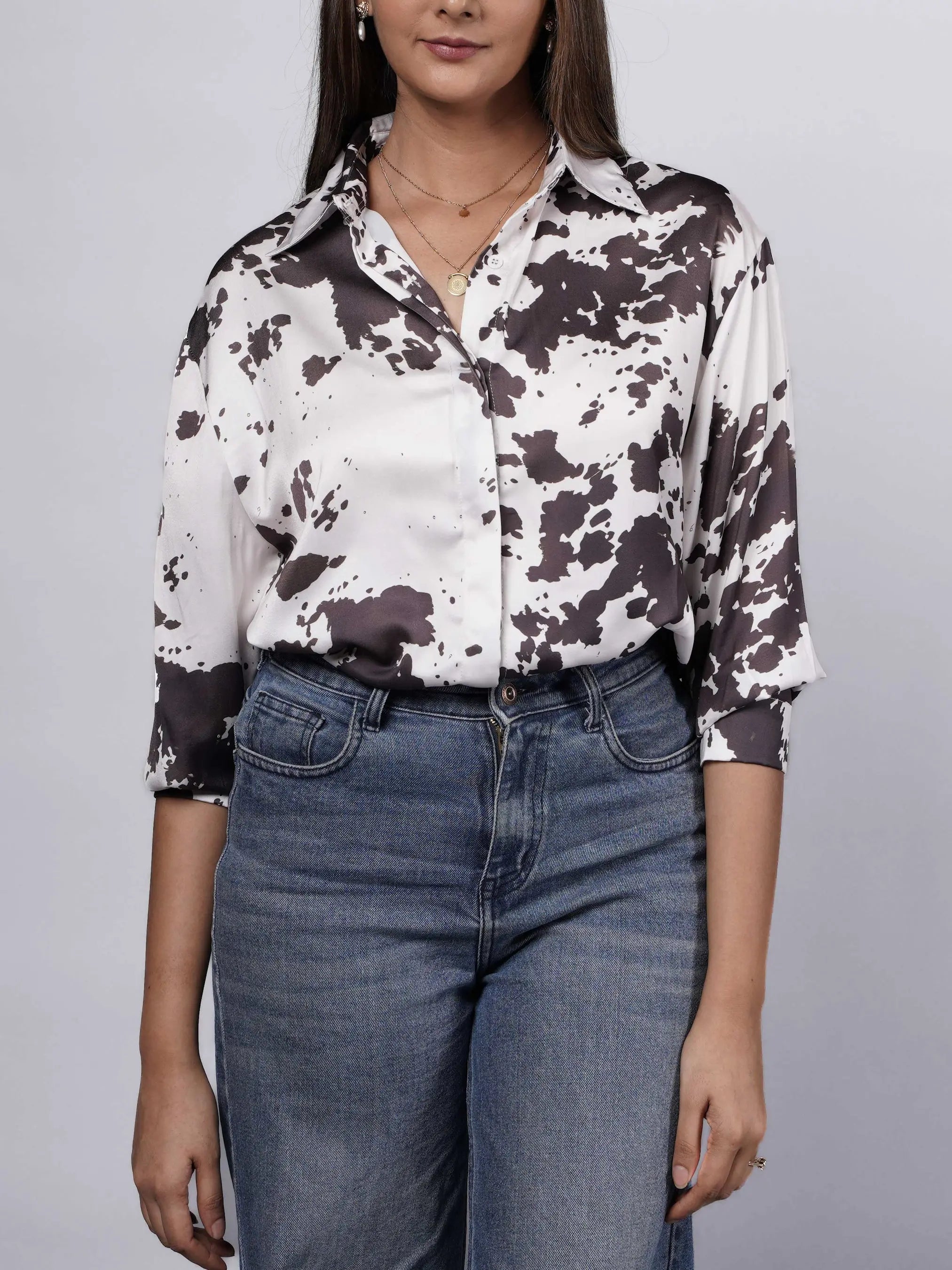 Grey Oversized Satin Shirt