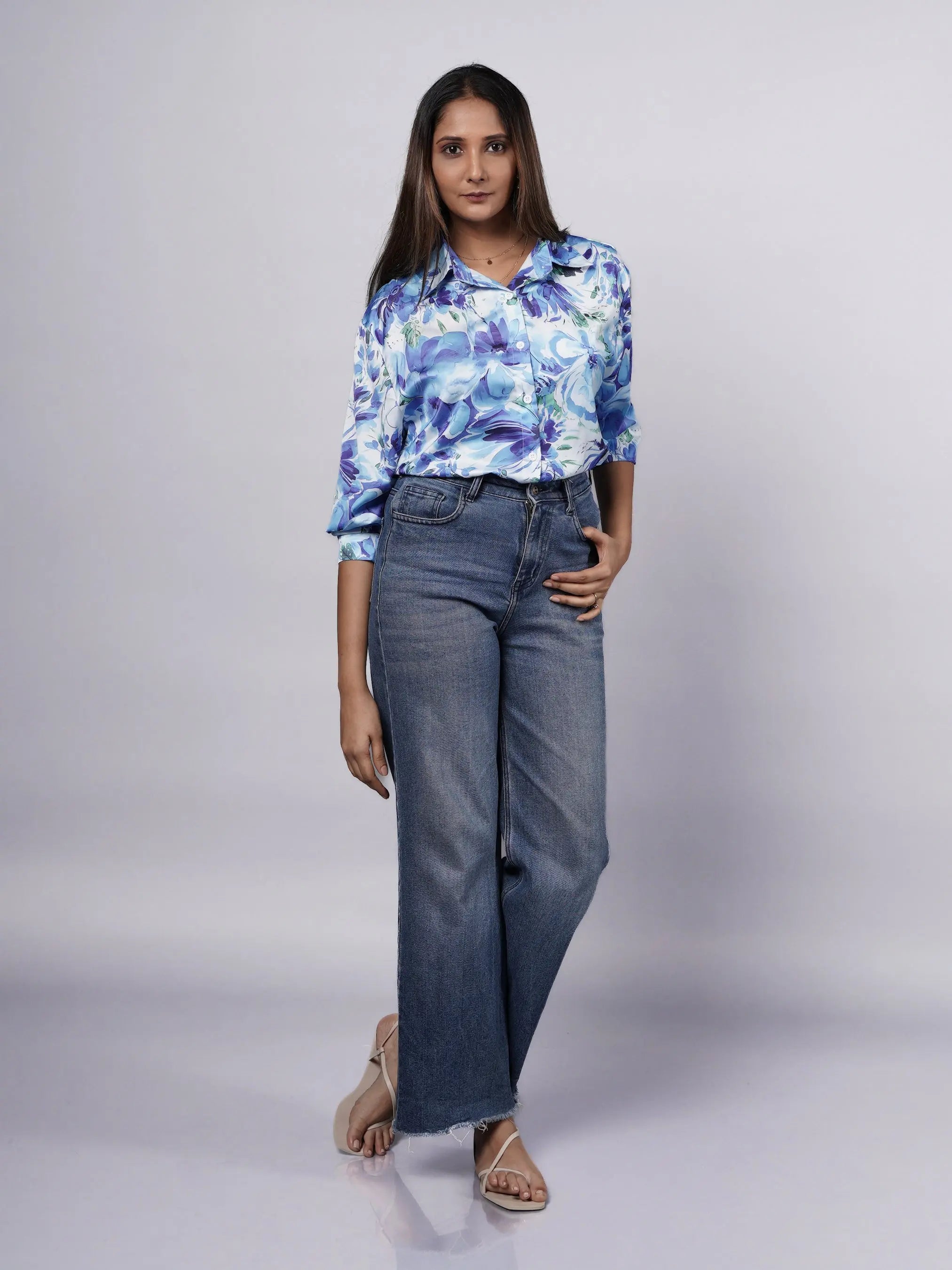 Blue Oversized Satin Shirt
