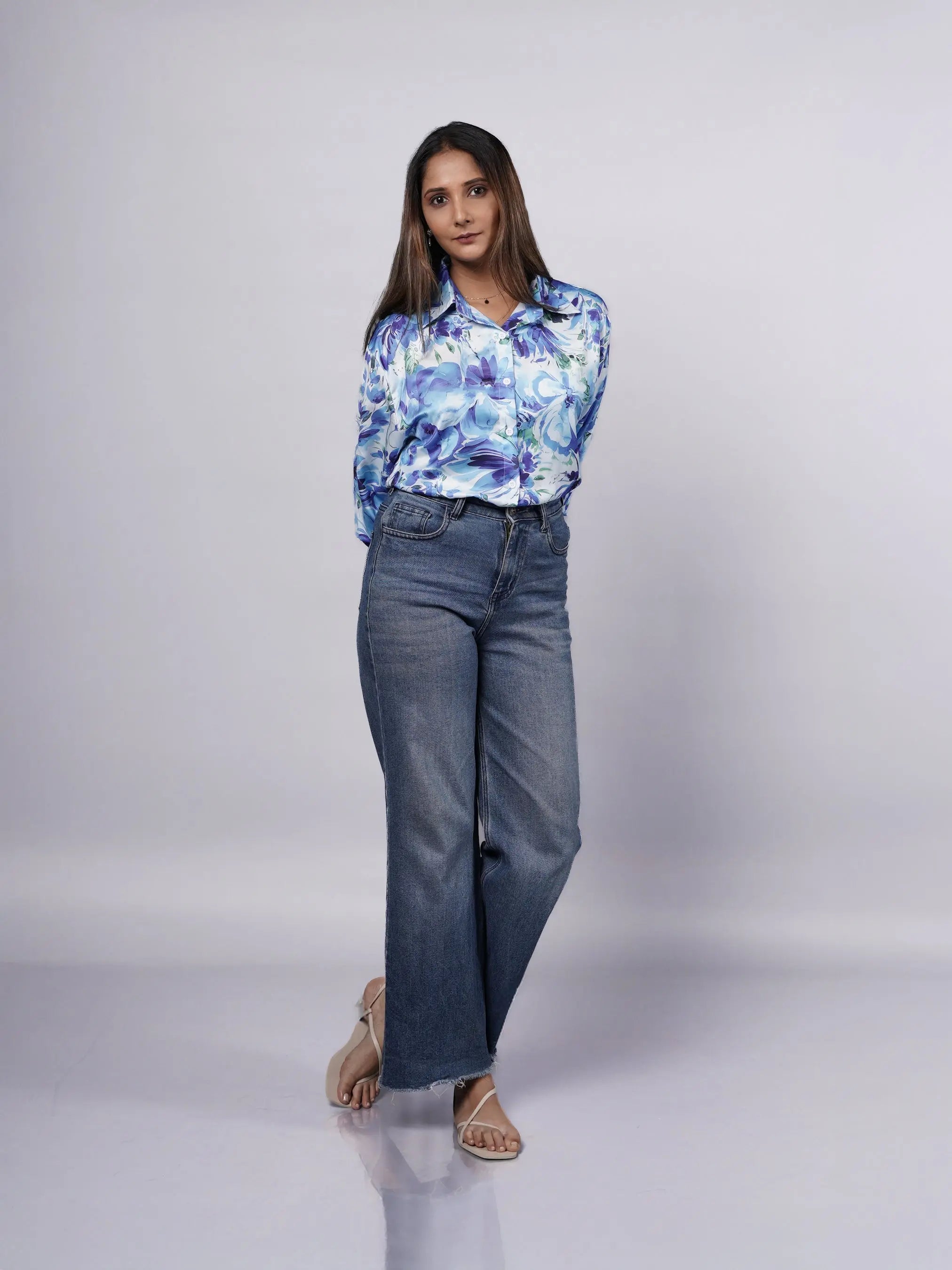 Blue Oversized Satin Shirt