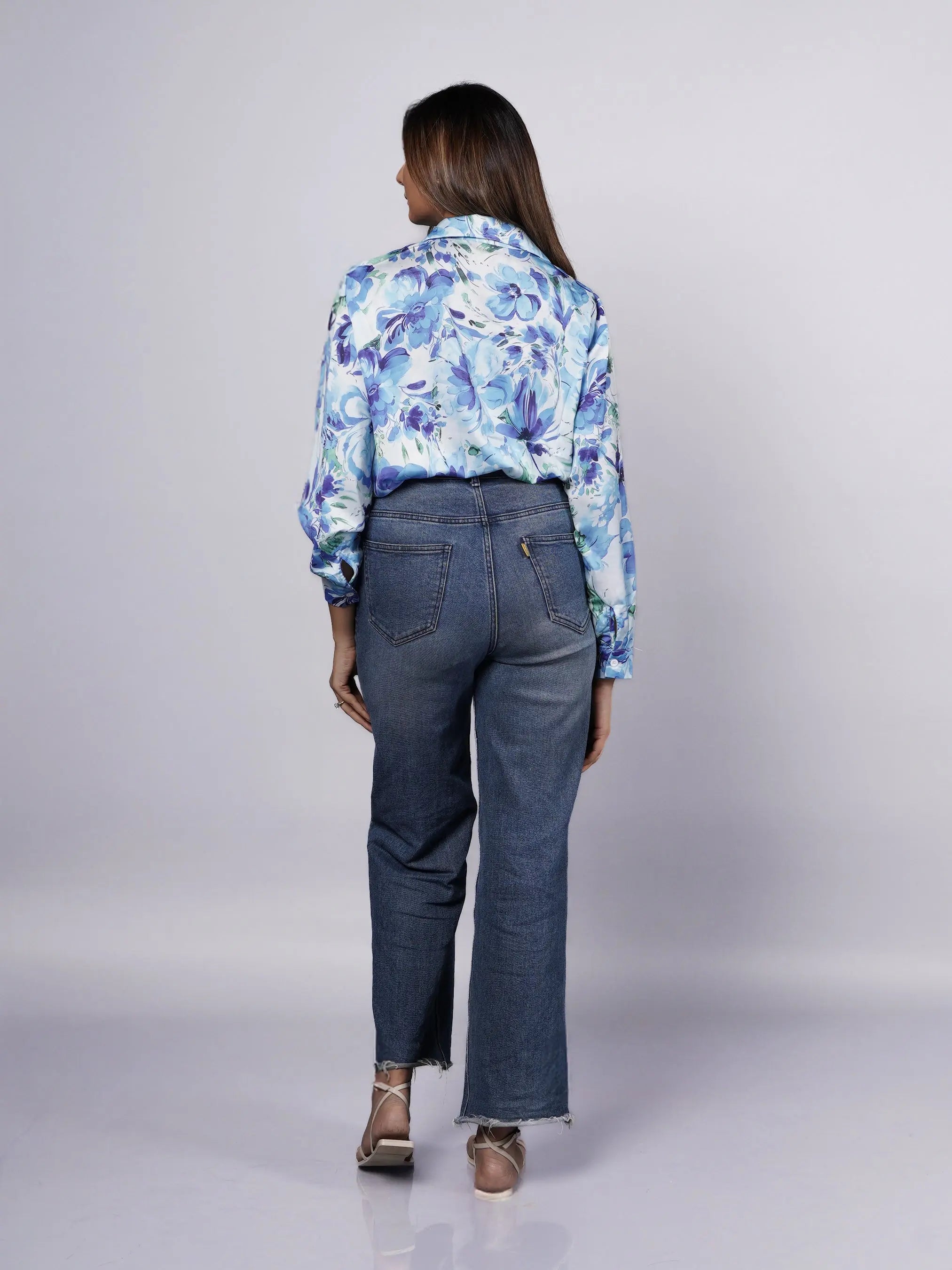 Blue Oversized Satin Shirt