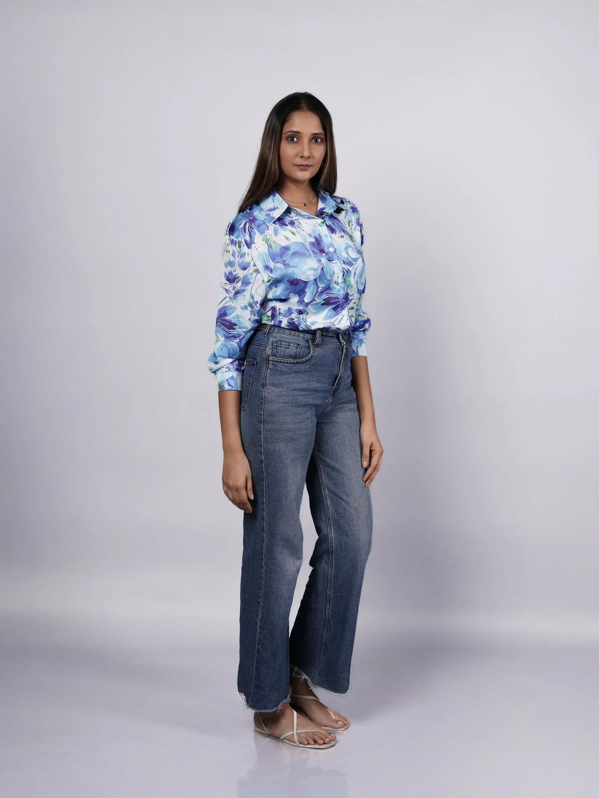 Blue Oversized Satin Shirt
