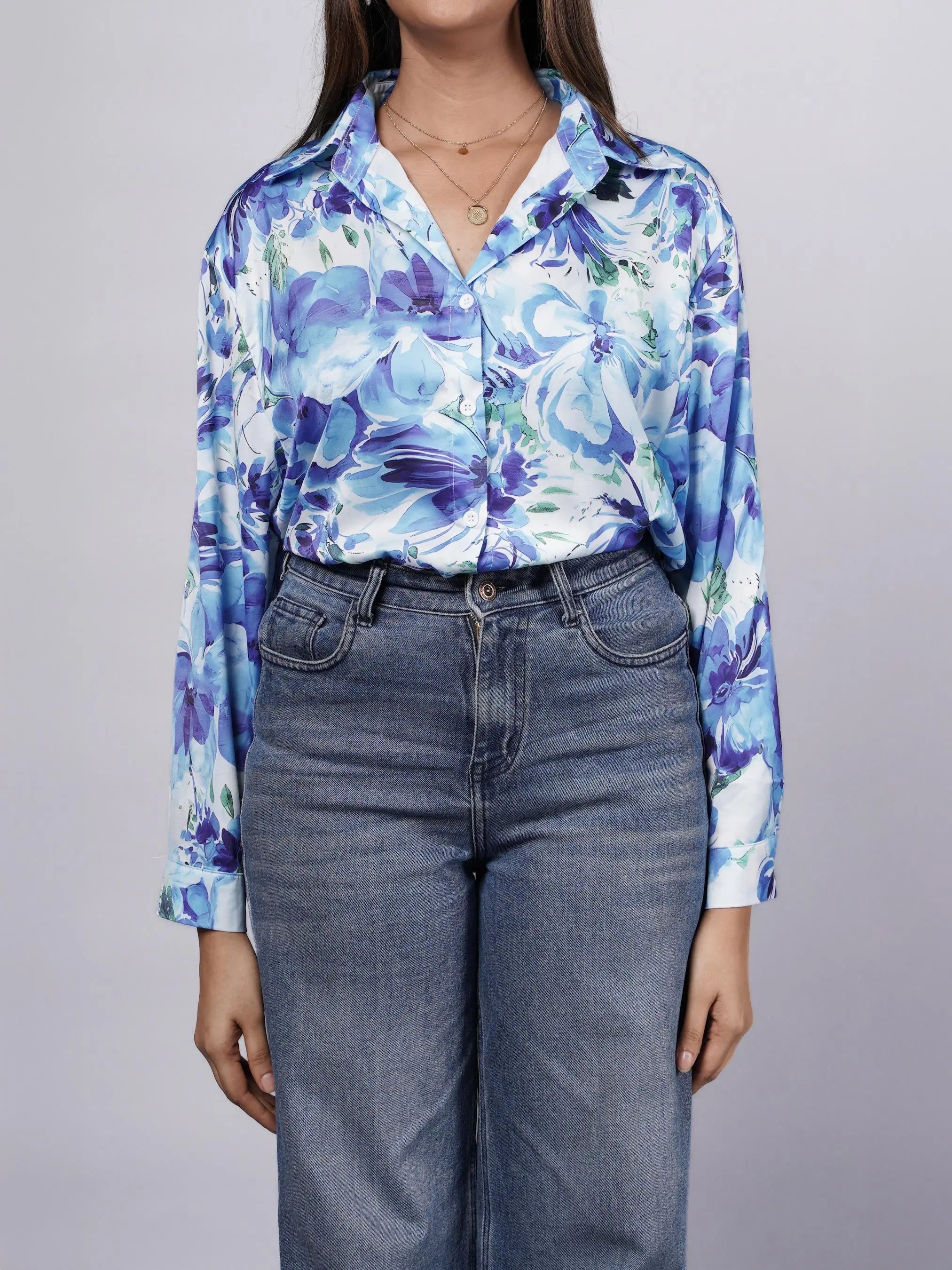 Blue Oversized Satin Shirt