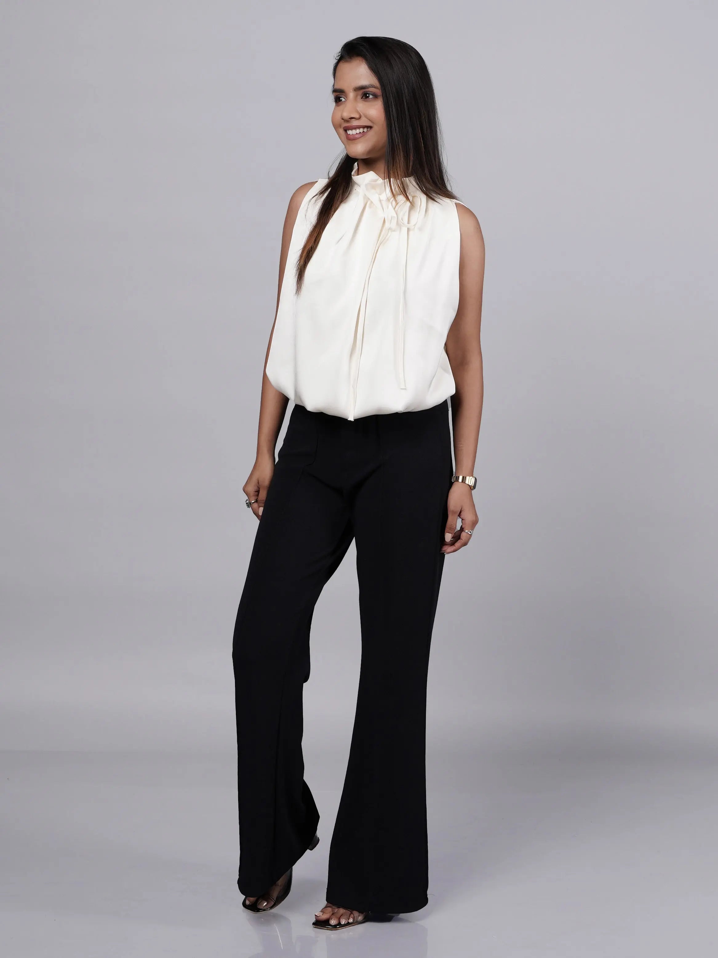 Halter Neck Beige Satin Top