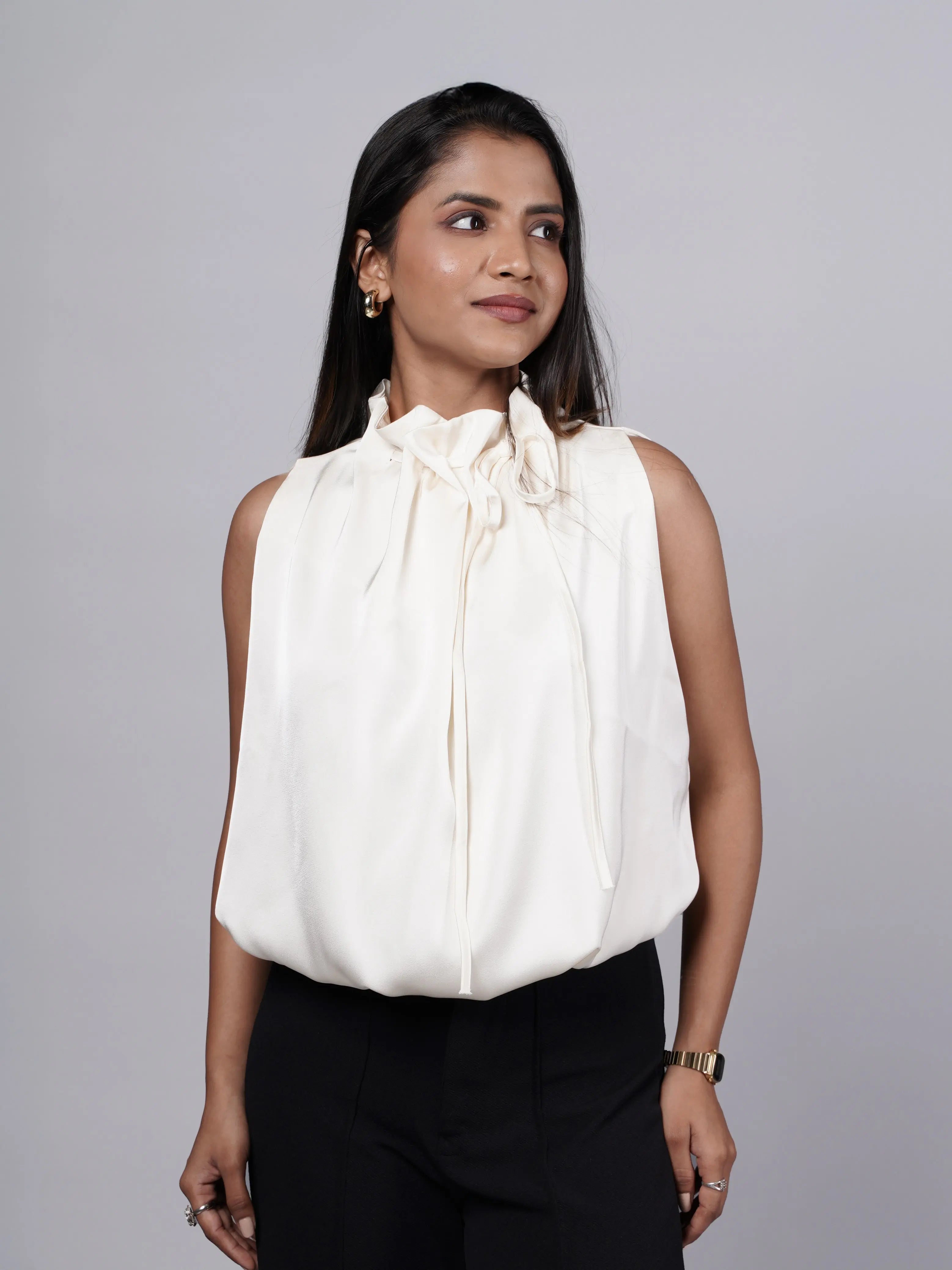 Halter Neck Beige Satin Top