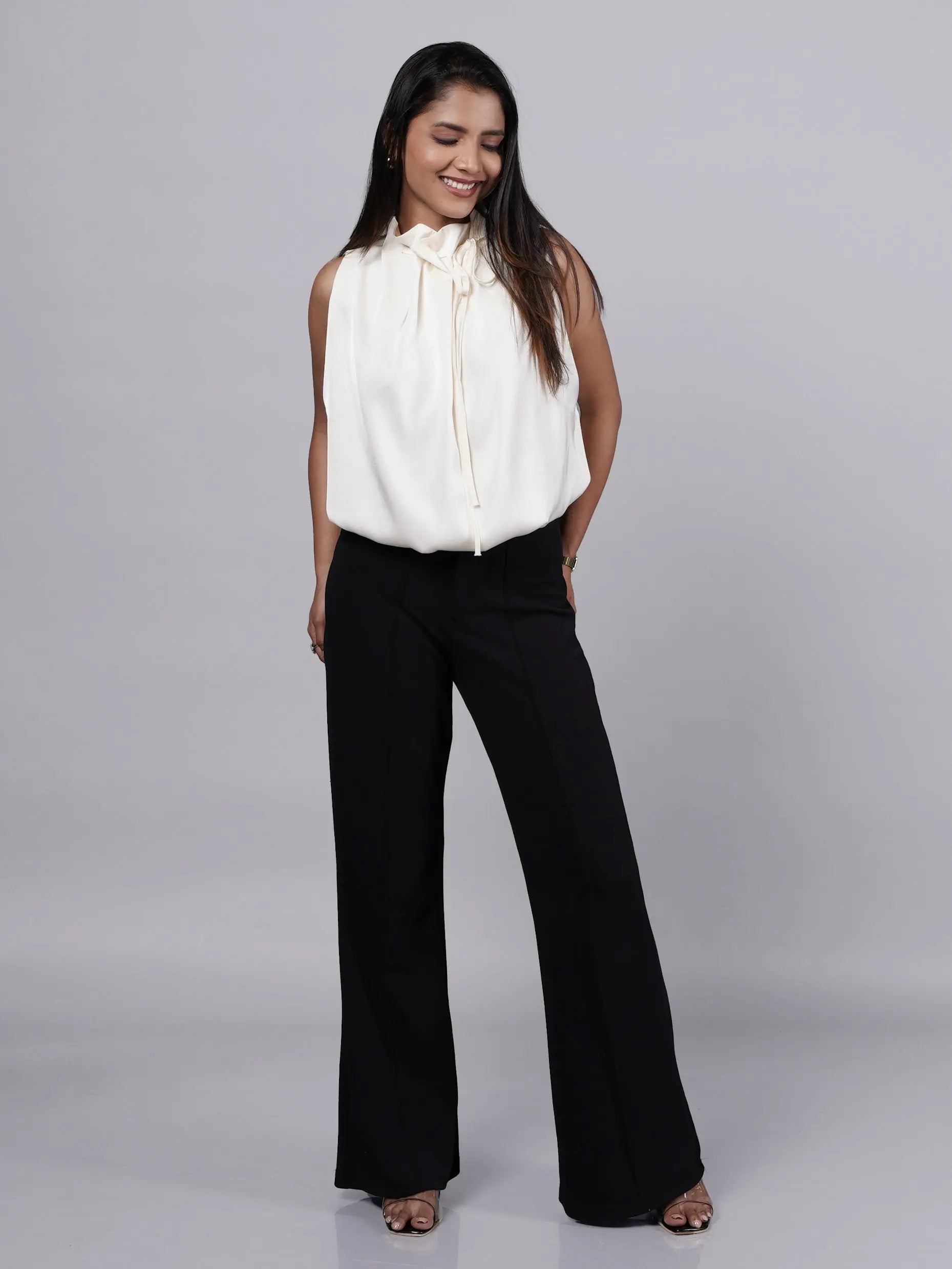 Halter Neck Beige Satin Top