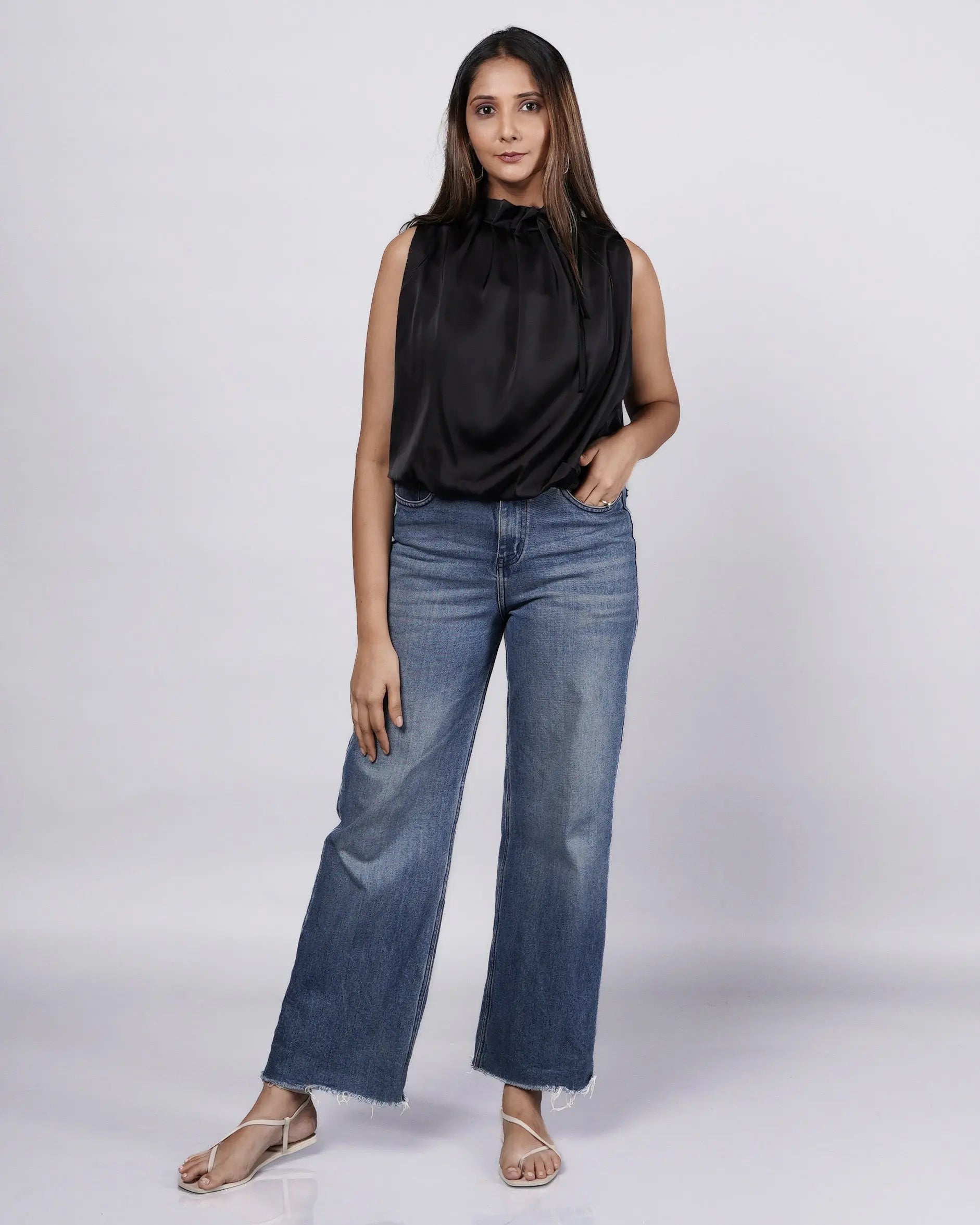 Halter Neck Black Satin Top