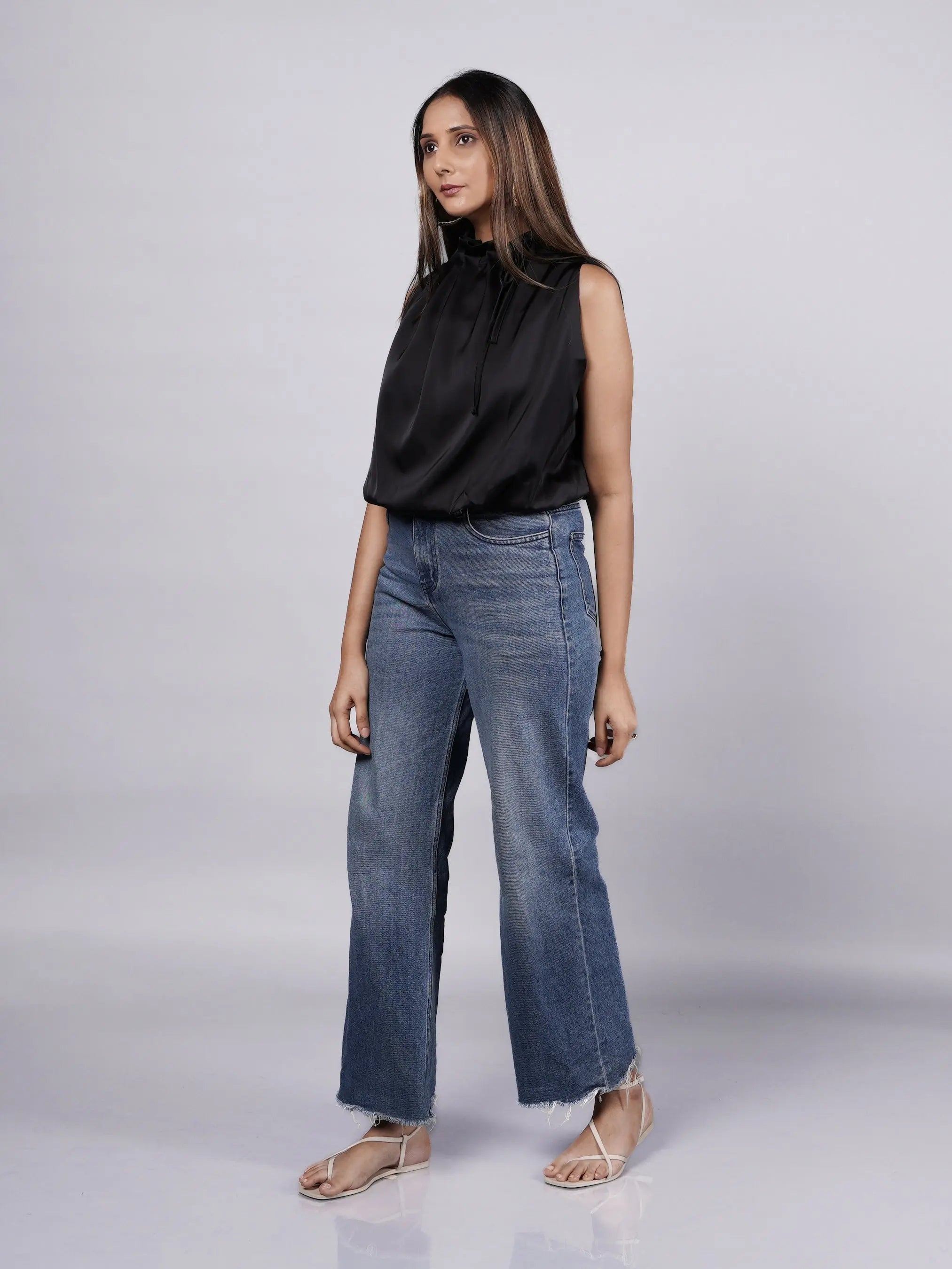 Halter Neck Black Satin Top