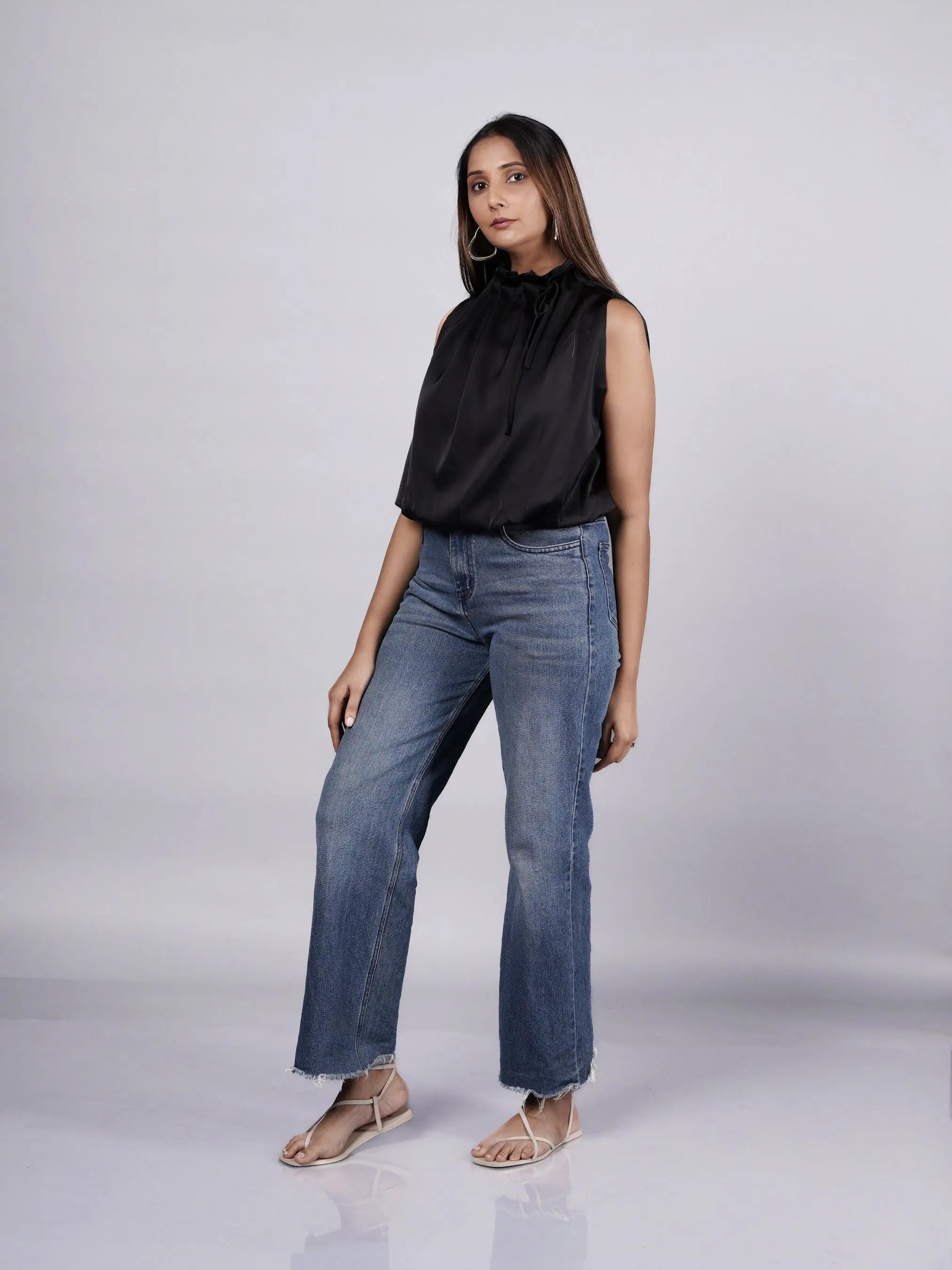 Halter Neck Black Satin Top
