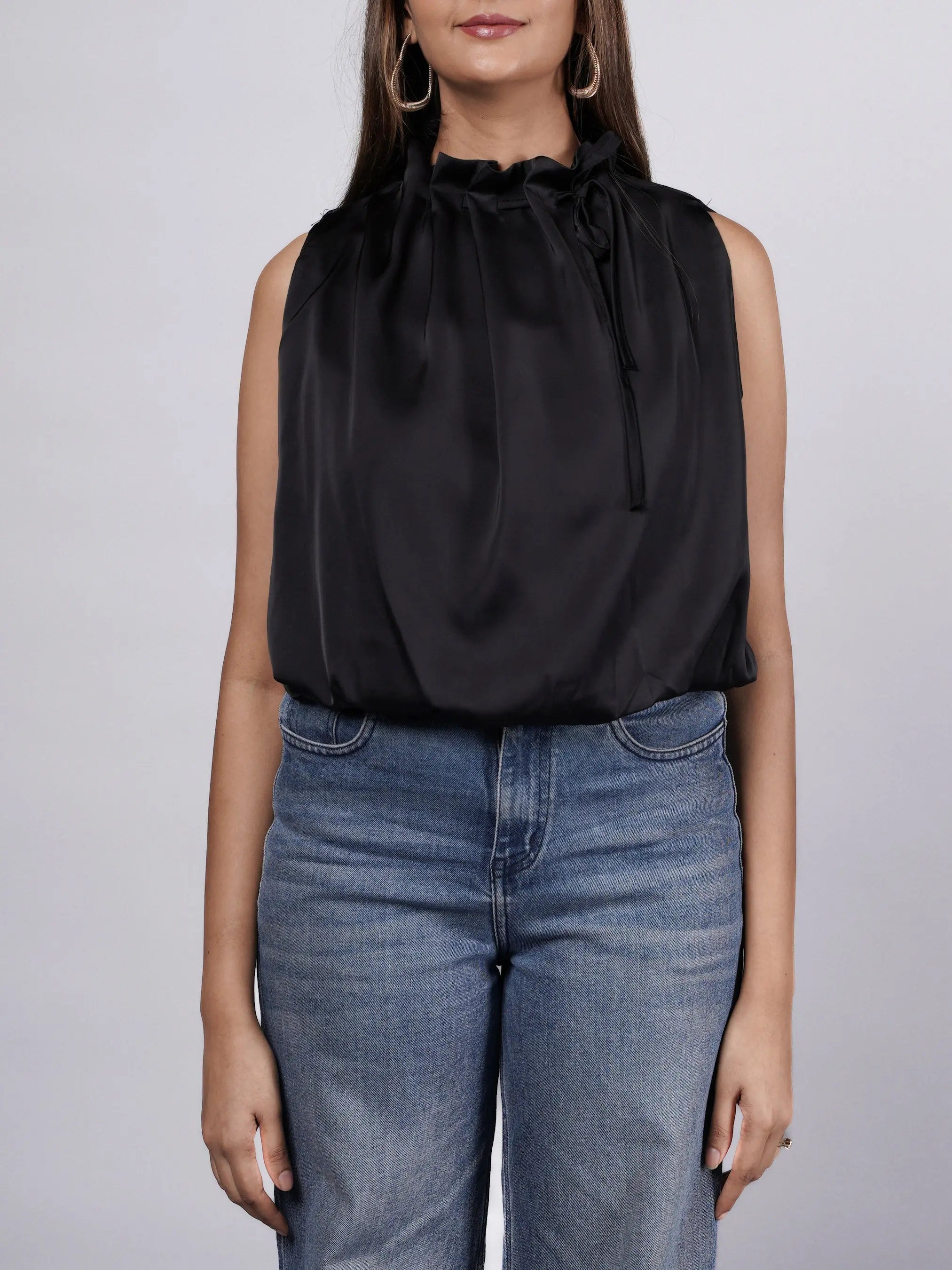 Halter Neck Black Satin Top