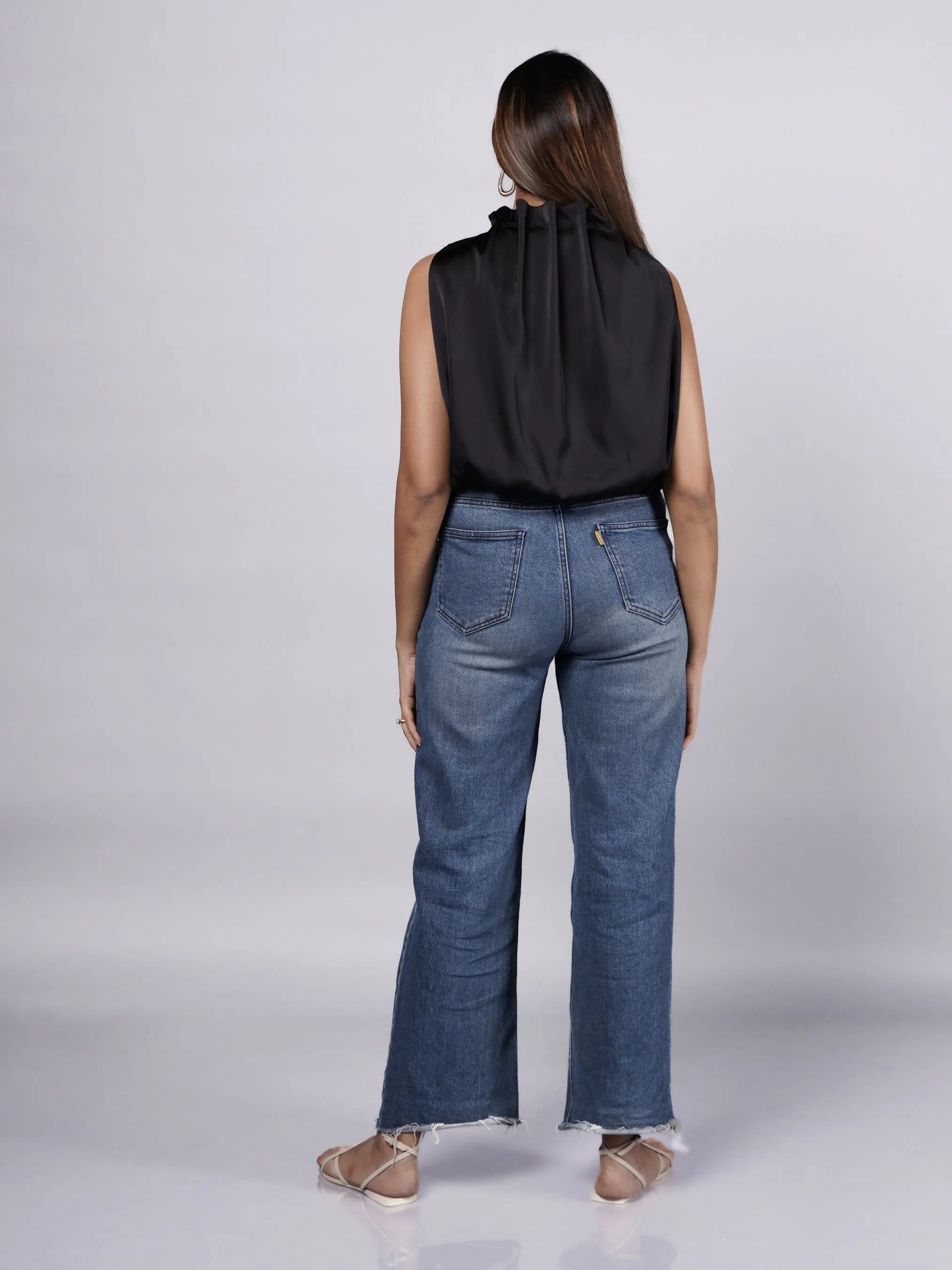 Halter Neck Black Satin Top