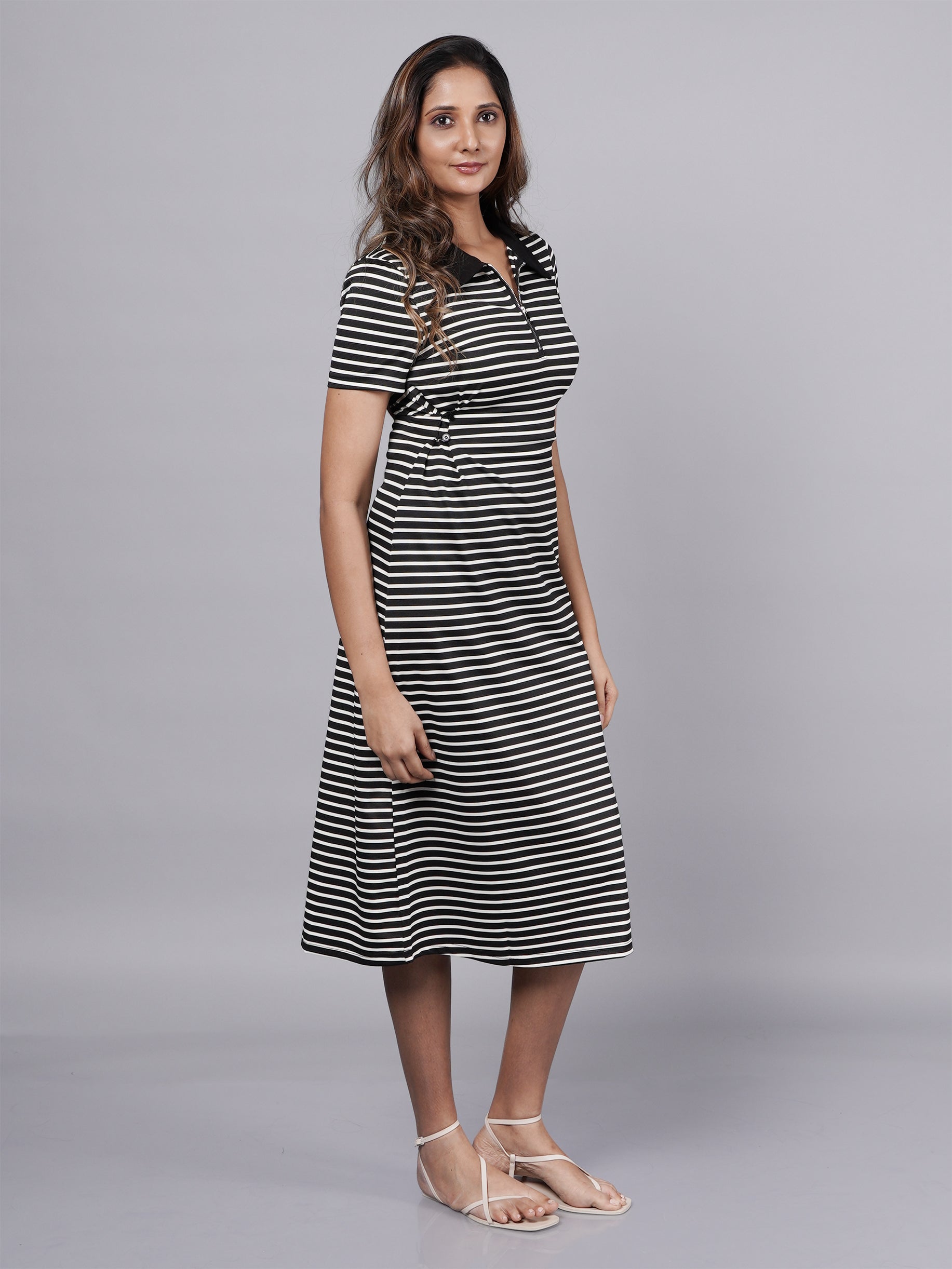 Black Stripe Dress with Adjustable Waist