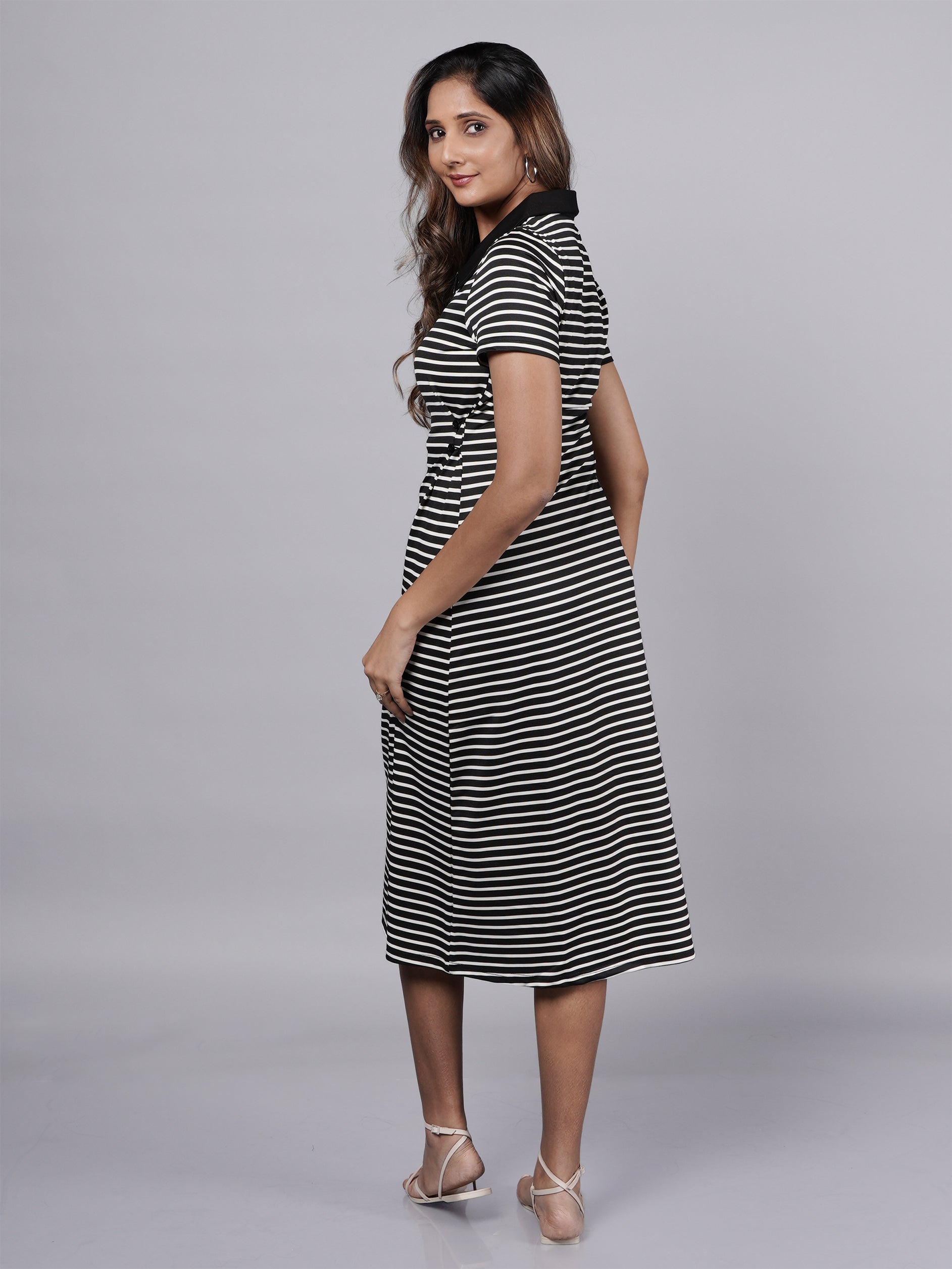 Black Stripe Dress with Adjustable Waist