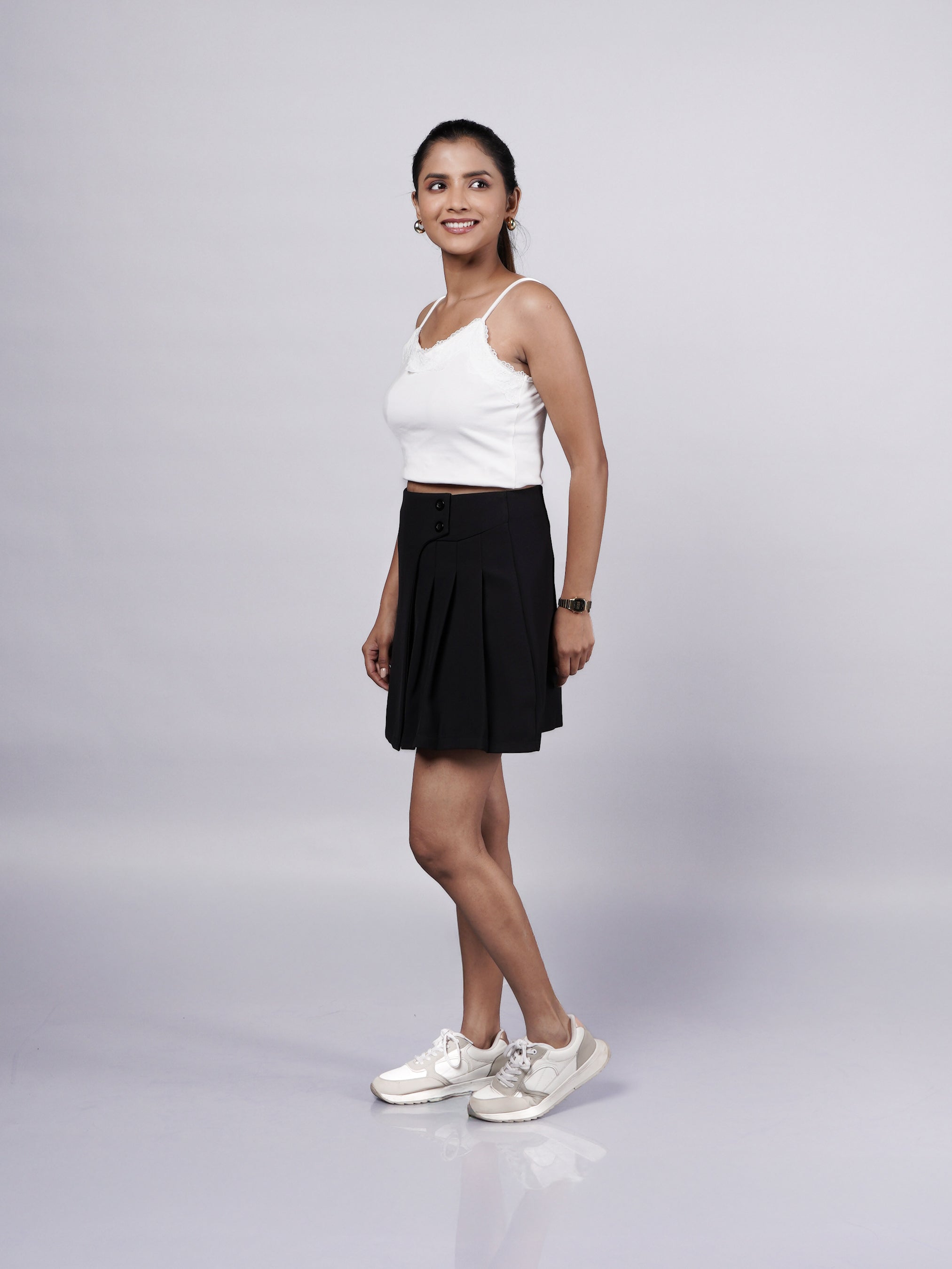 Black Pleated Mini Skirt