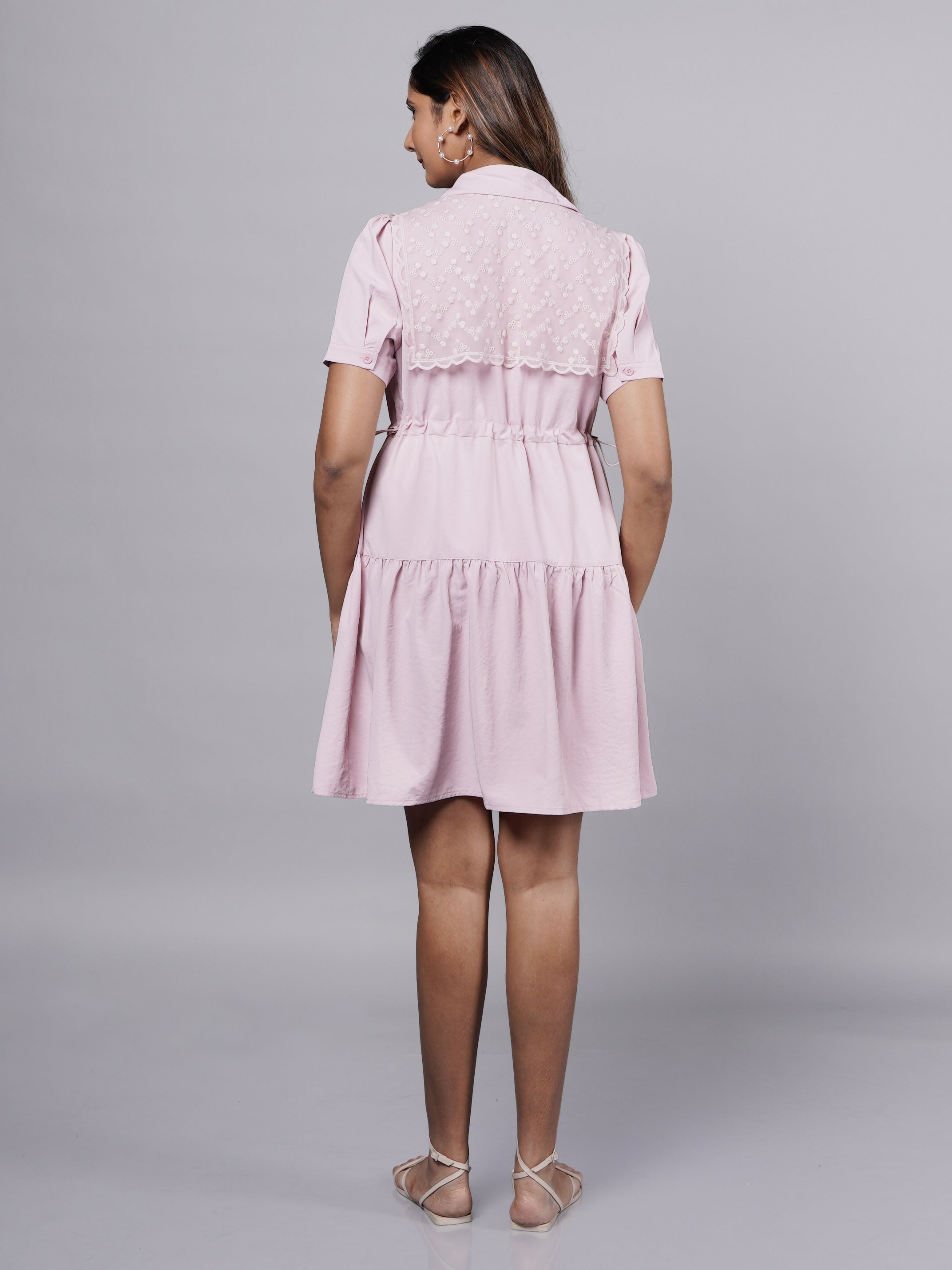 Soft Pastel Pink Short Dress & Lace Tie