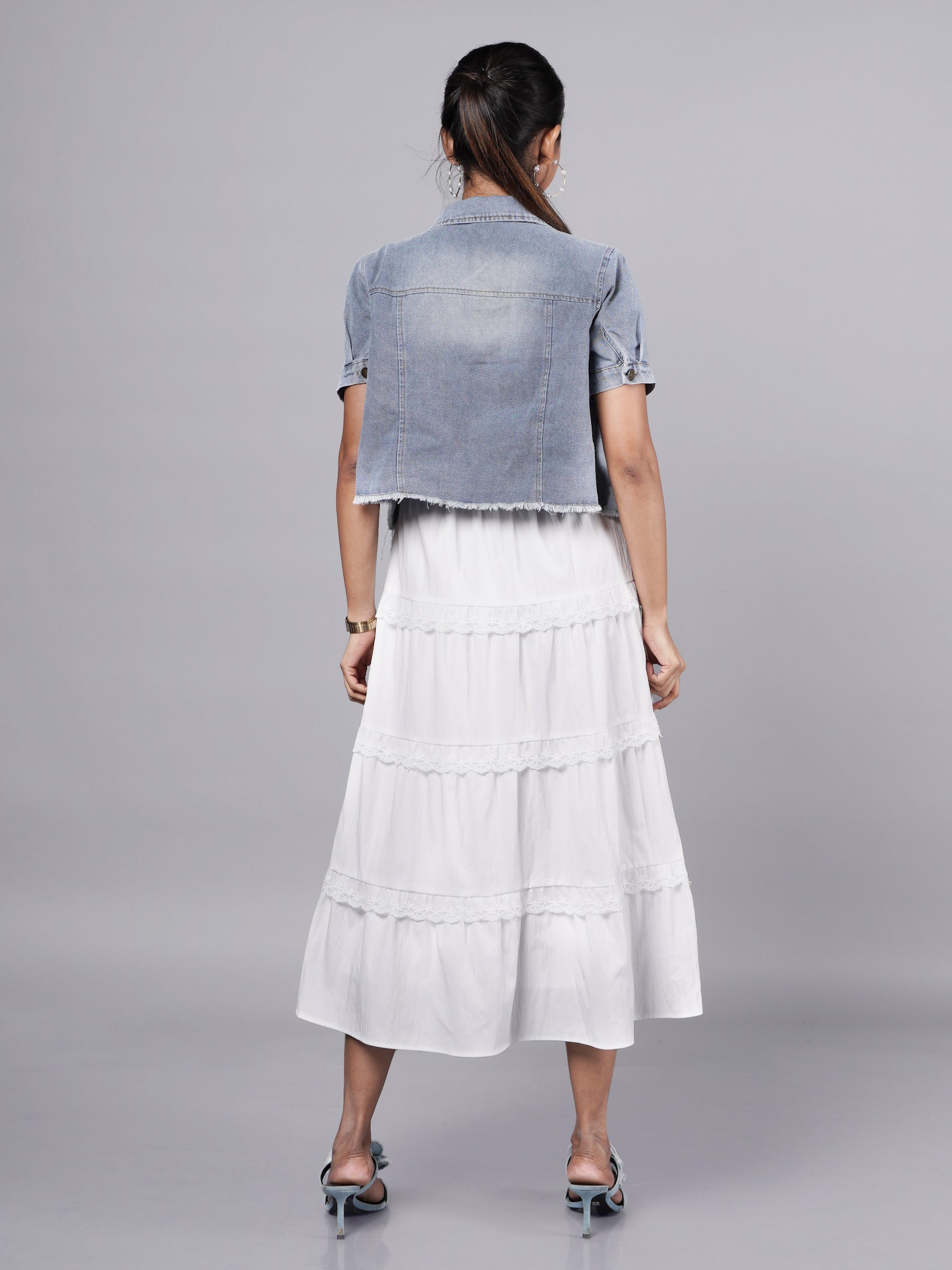 White Slip Dress with Denim Jacket