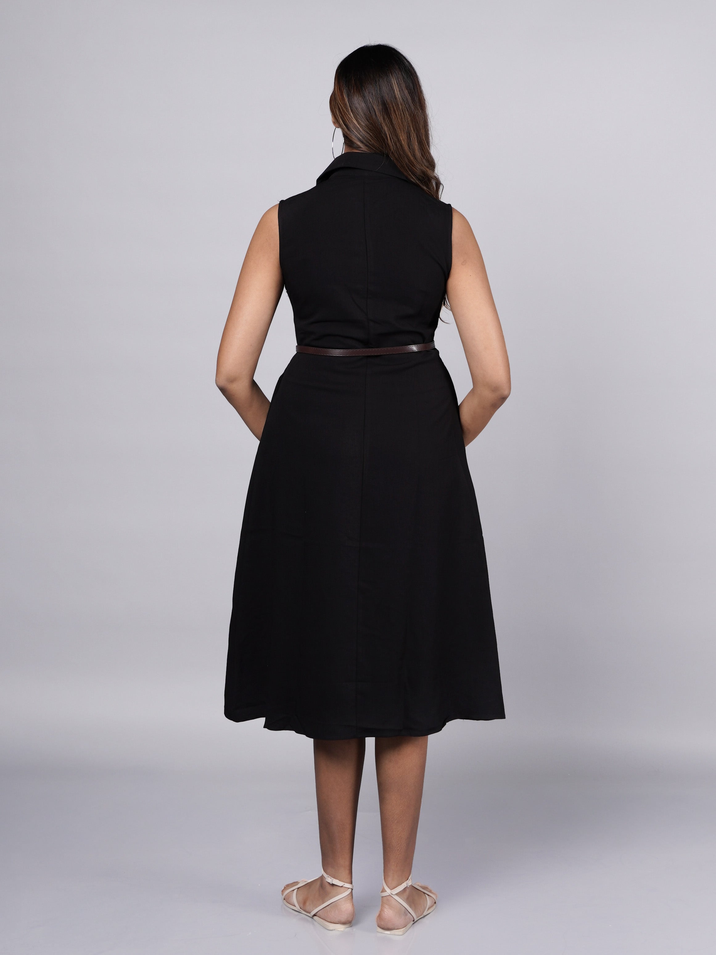 Sleeveless A-Line Black Shirt Dress