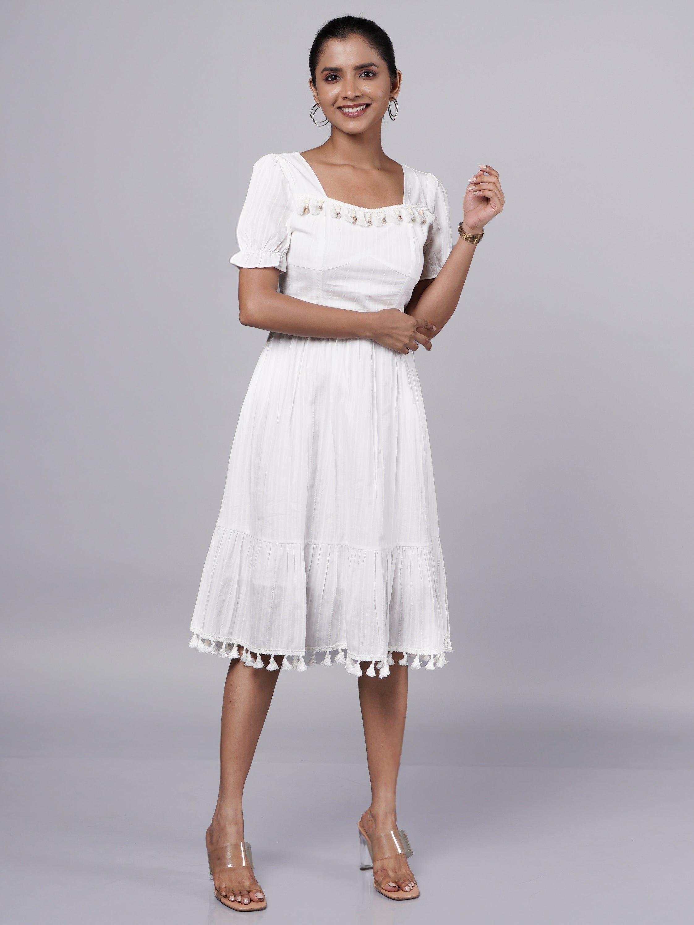 White Boho A-Line Dress