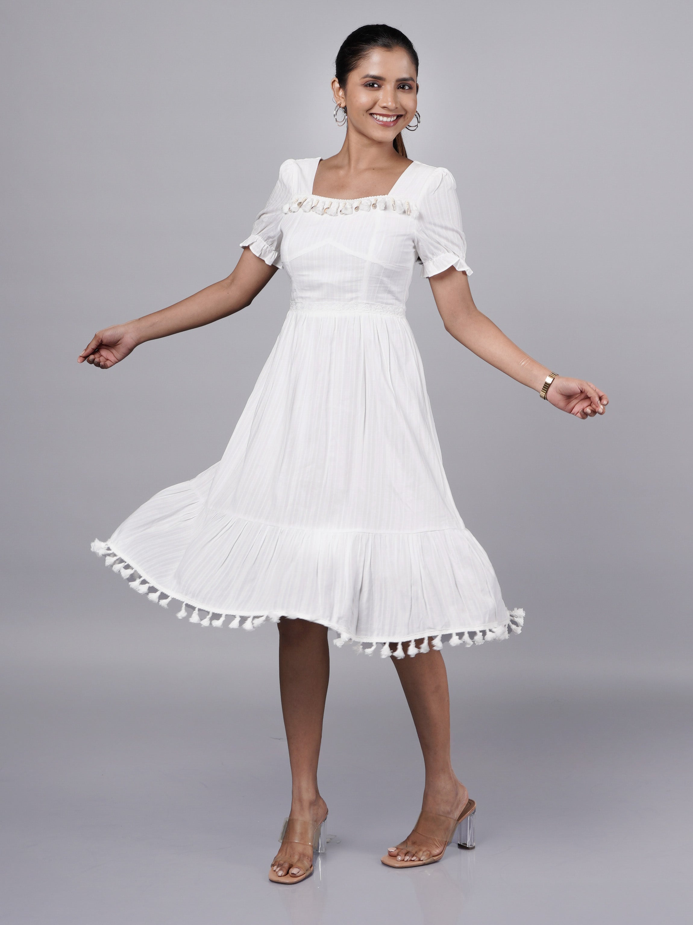 White Boho A-Line Dress