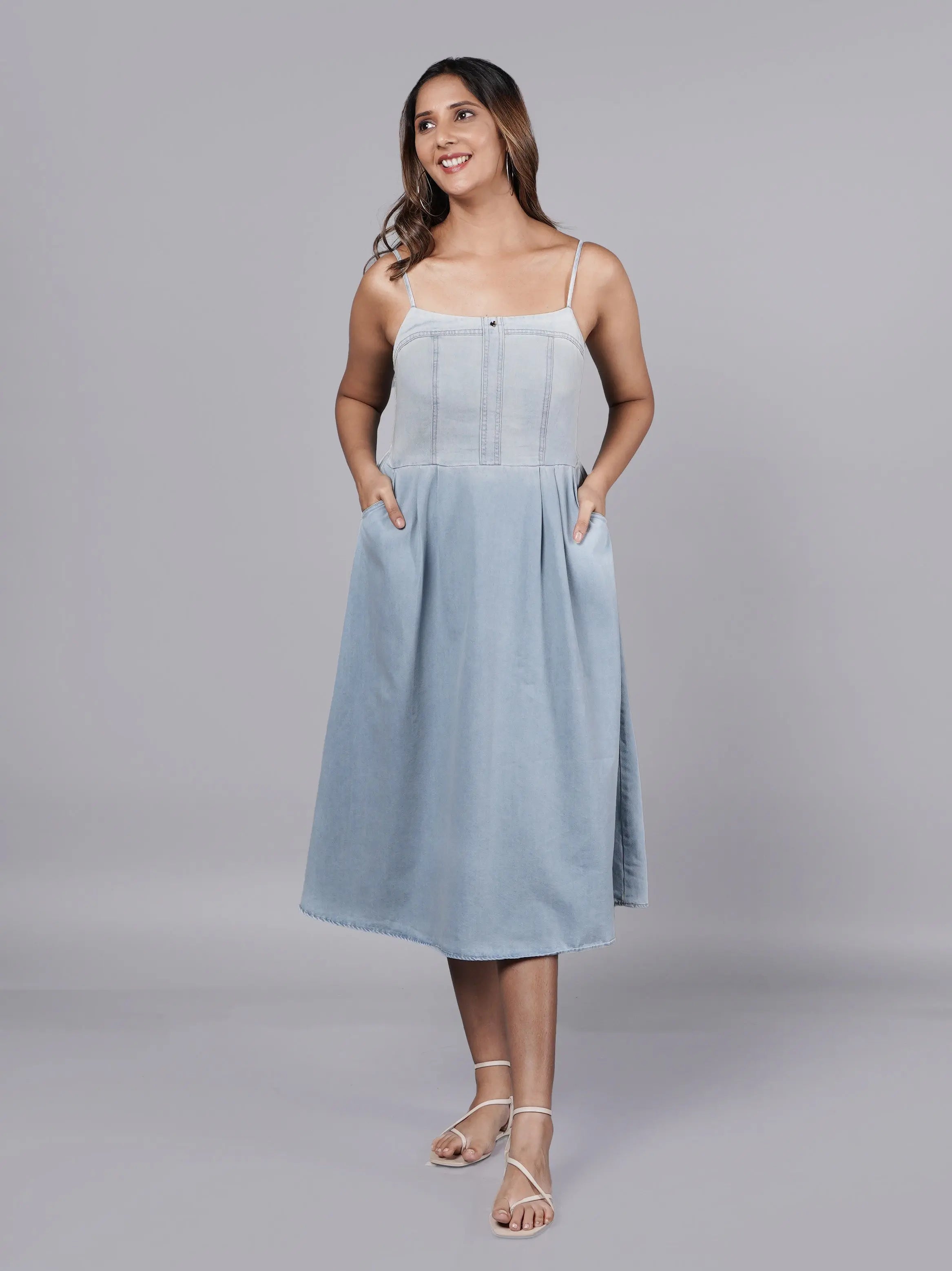Breezy Light-Wash A-Line Denim Dress