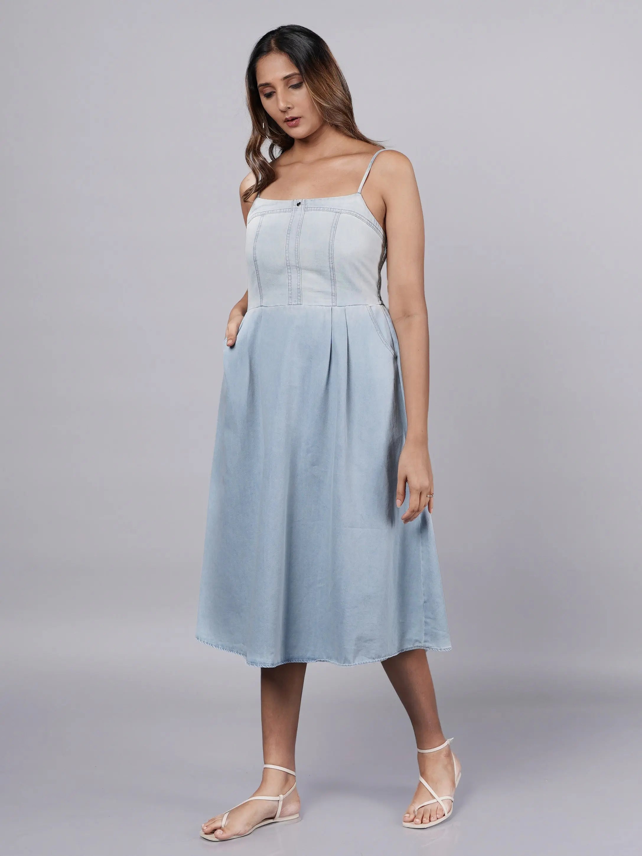 Breezy Light-Wash A-Line Denim Dress