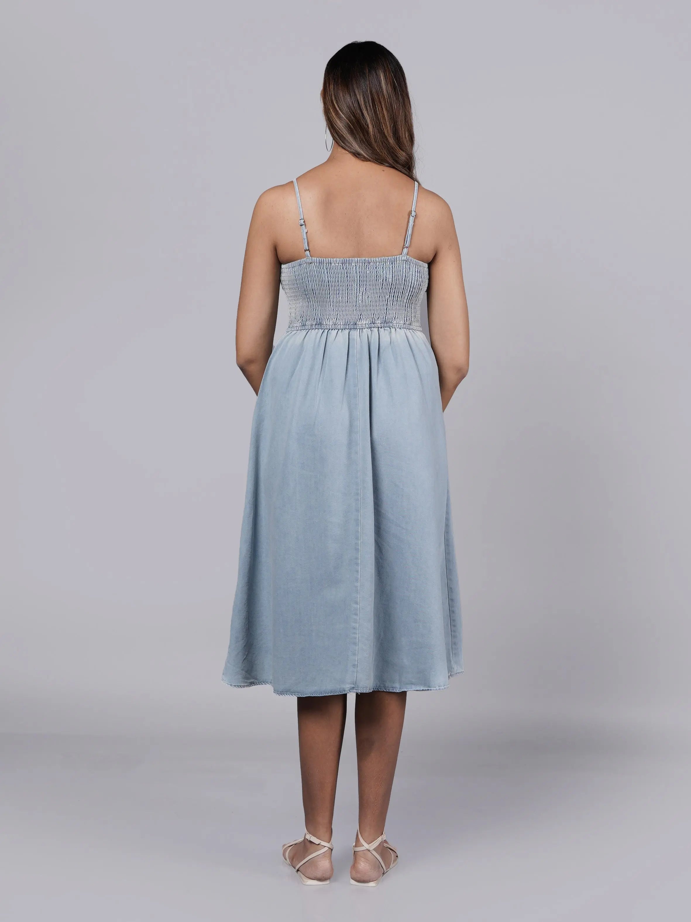 Breezy Light-Wash A-Line Denim Dress