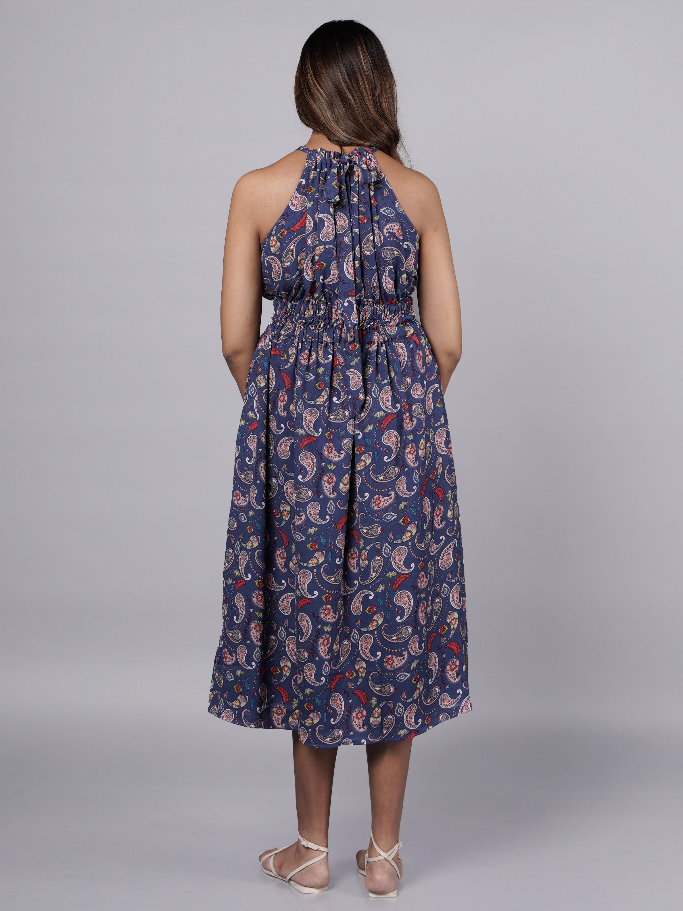 Dobby Printed Navy A Line Dress FRENCH THEORY